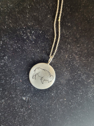 Bison Pendant Necklace - Sterling Silver