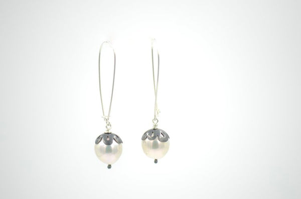 Summer Dangle Pearl Earrings - Silver
