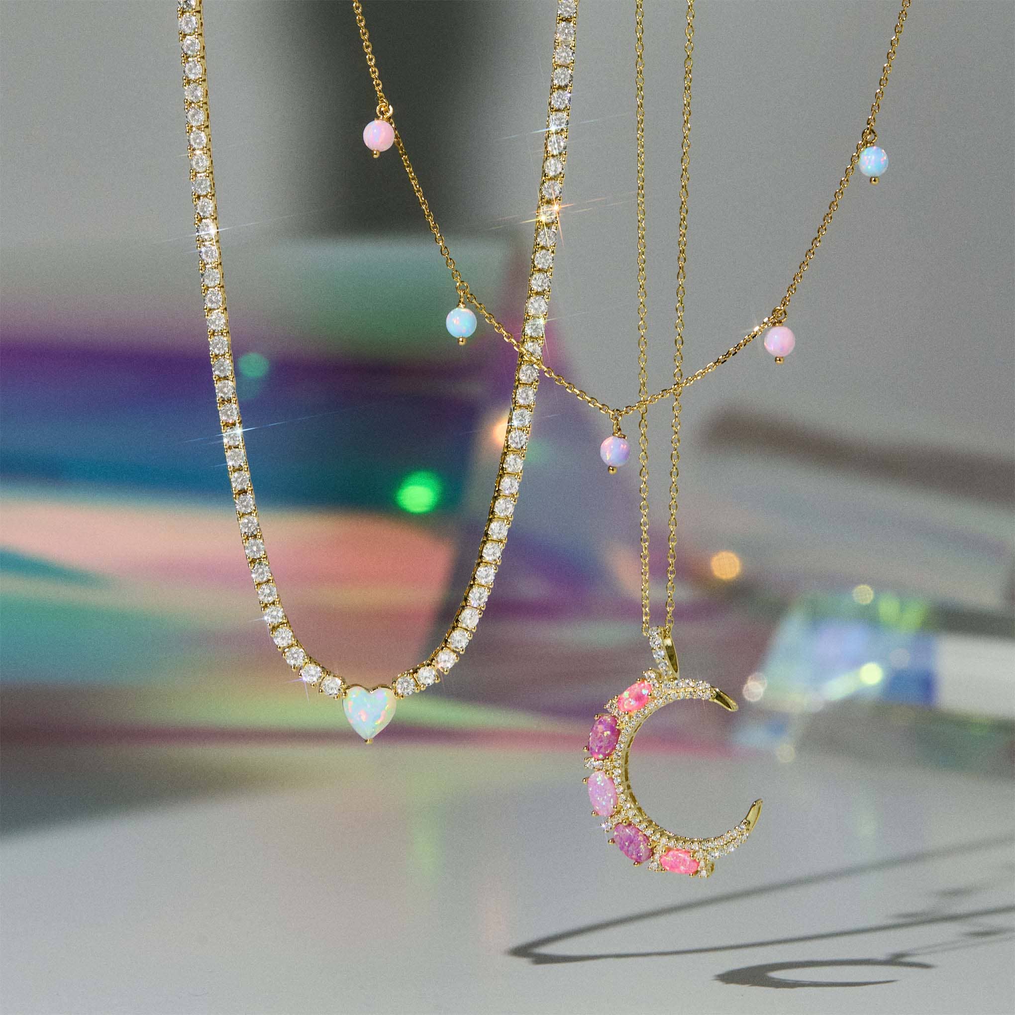 Pink Opal Crescent Moon Pendant