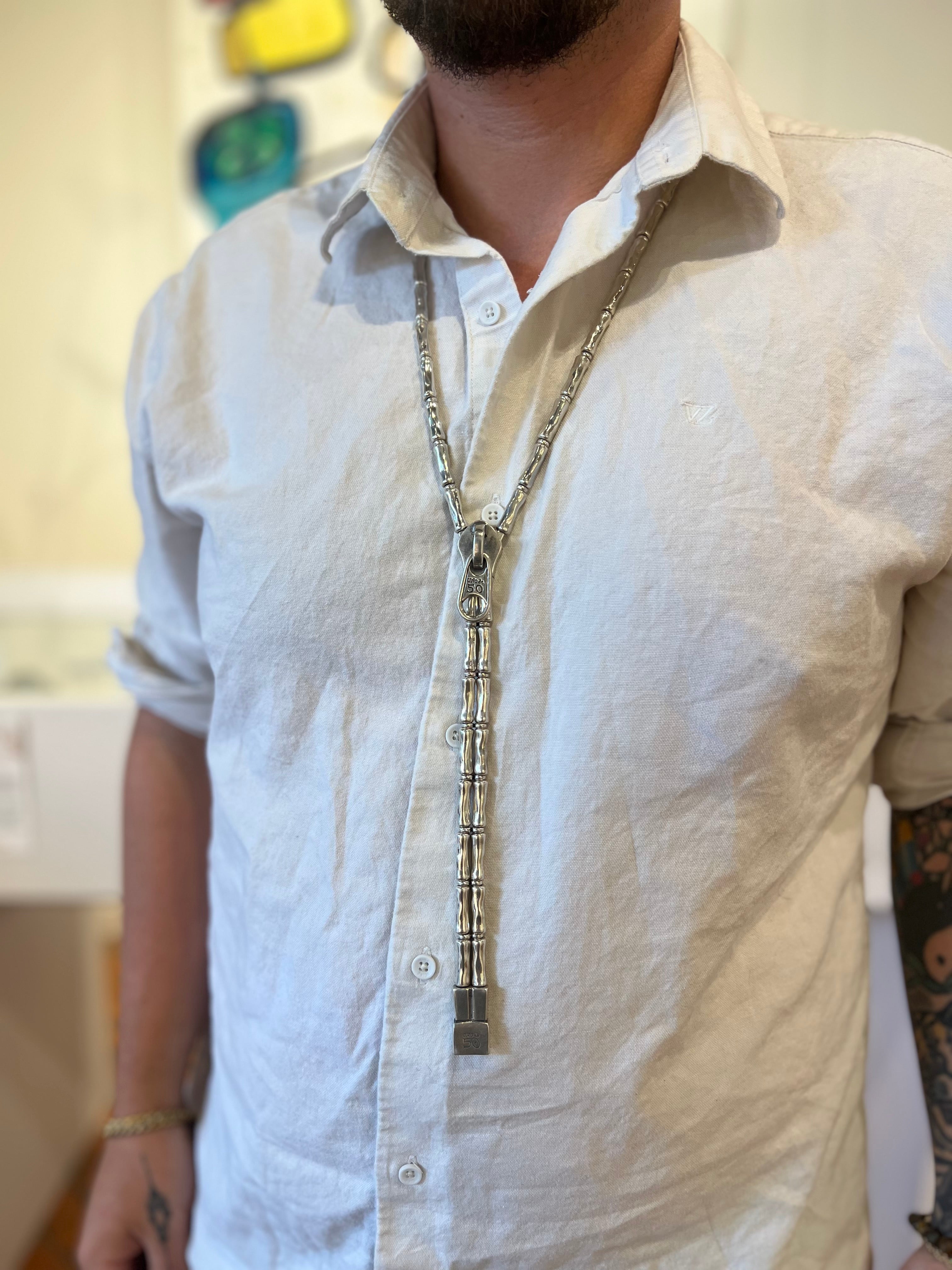 Statement Bamboo Zipper - Rare Silver Necklace