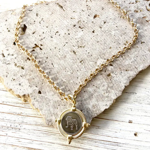 Bulldog Jewelry Coin Necklace
