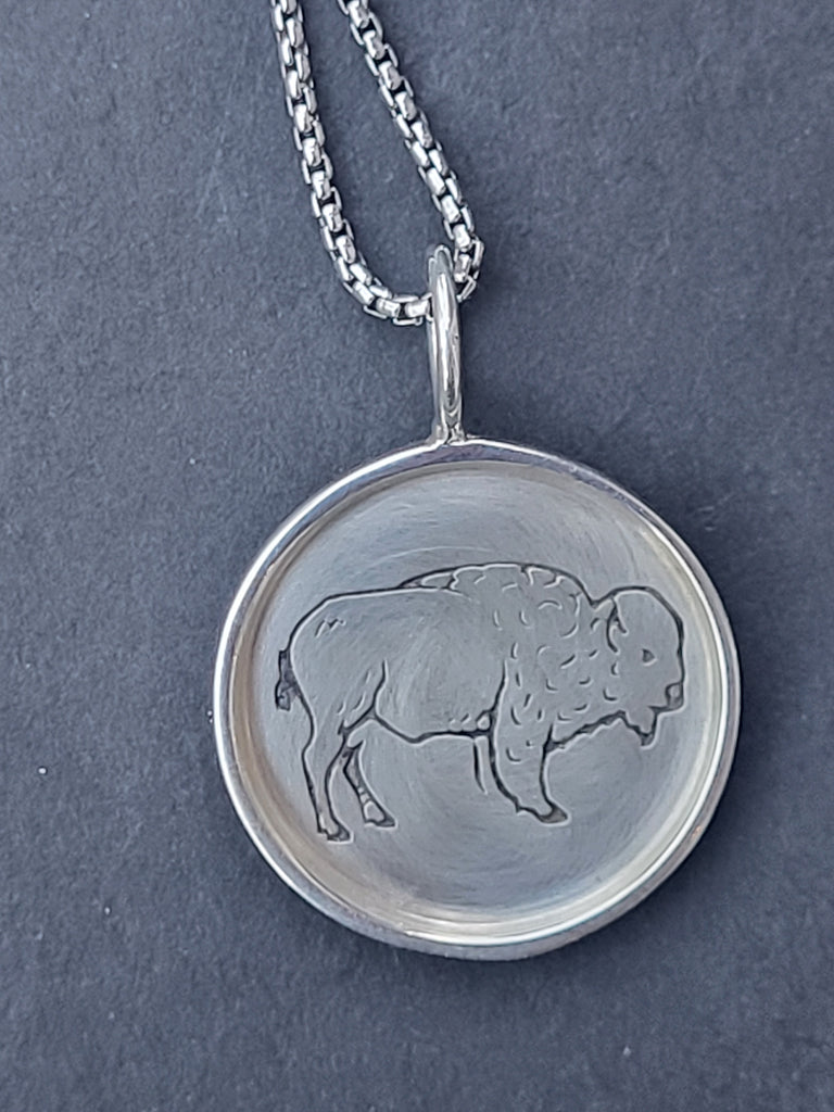 Bison Pendant Necklace - Sterling Silver