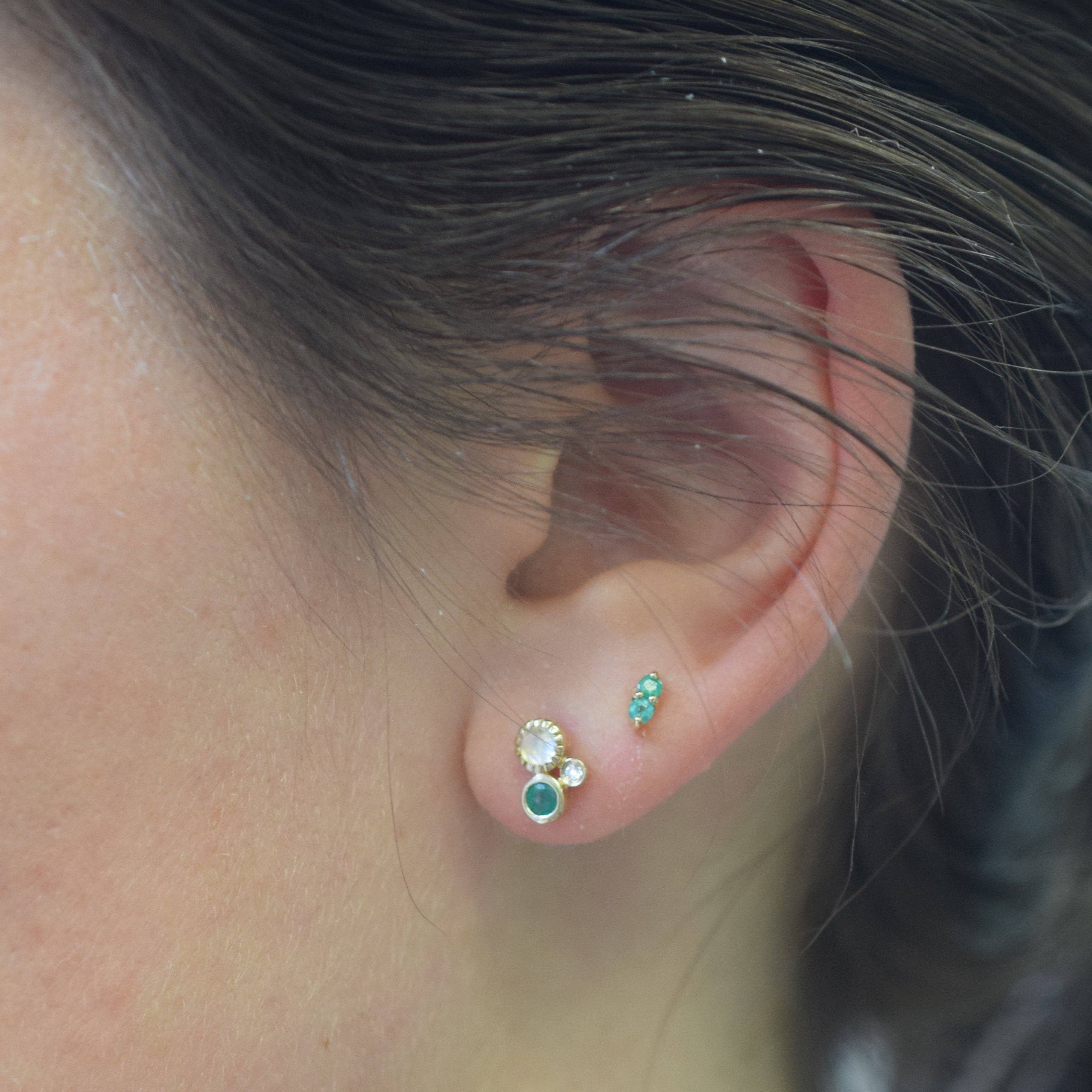 Solid 14kt Gold Emerald Pavillion Studs