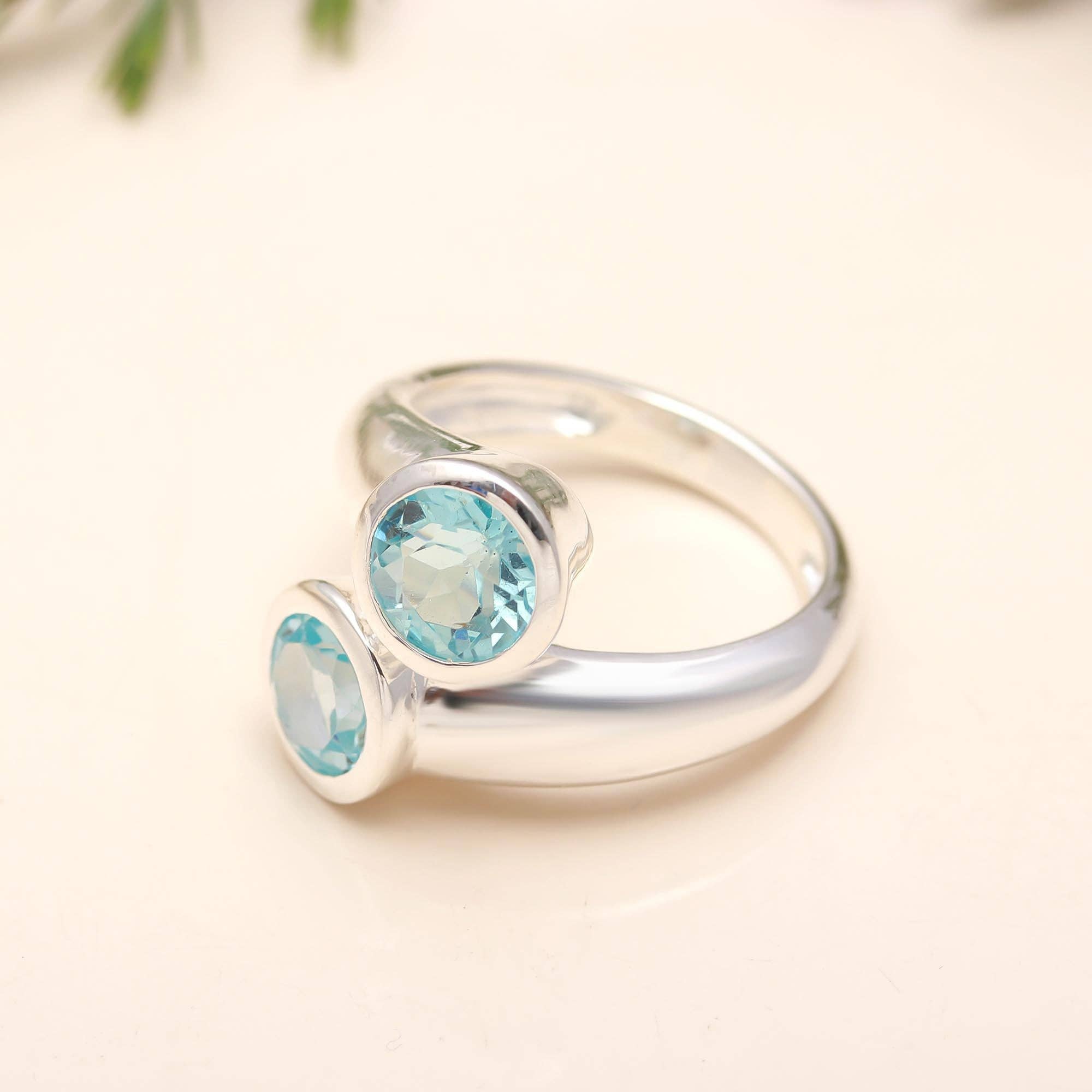 925 Silver Blue Topaz Open Ring