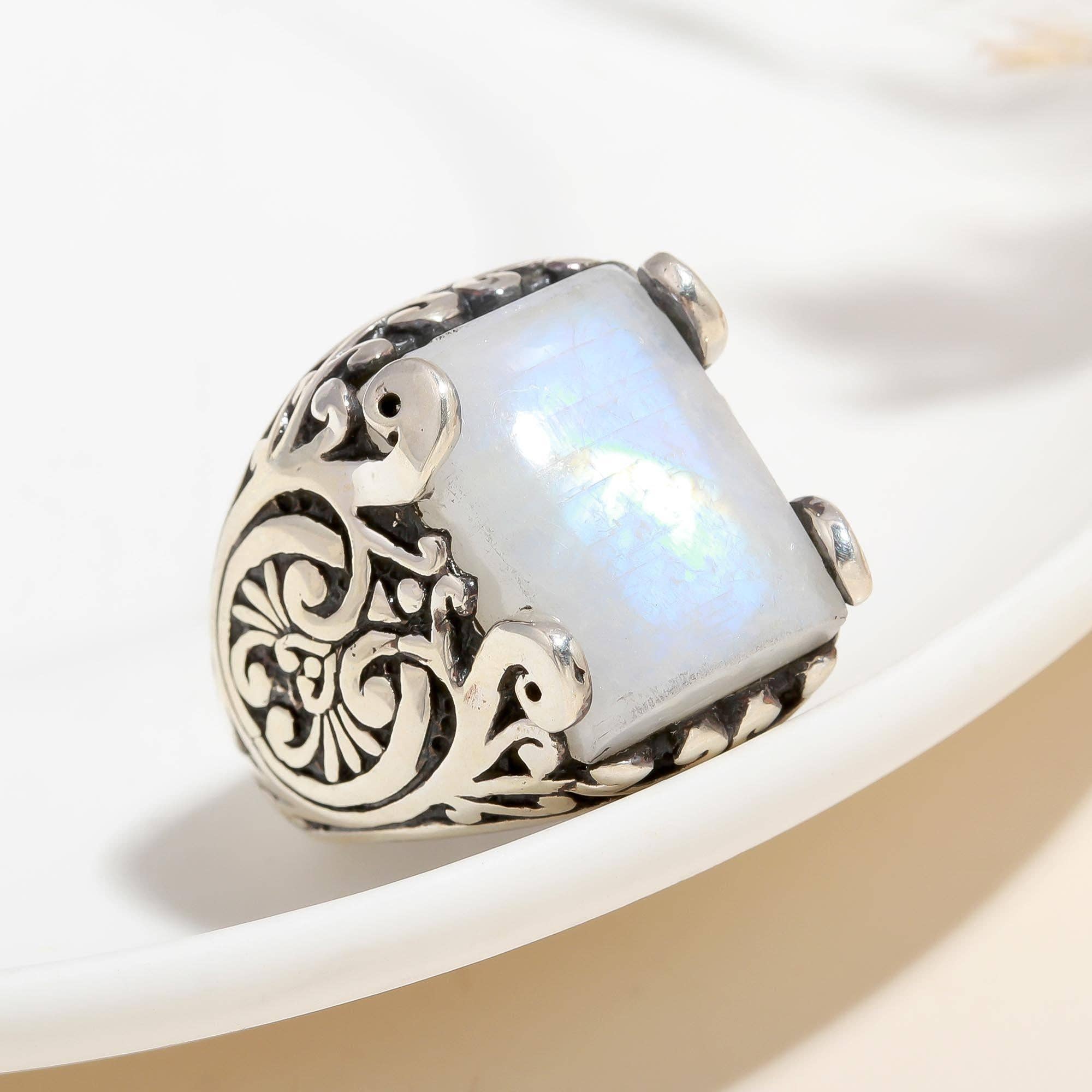 925 Silver Moonstone Filigree Ring
