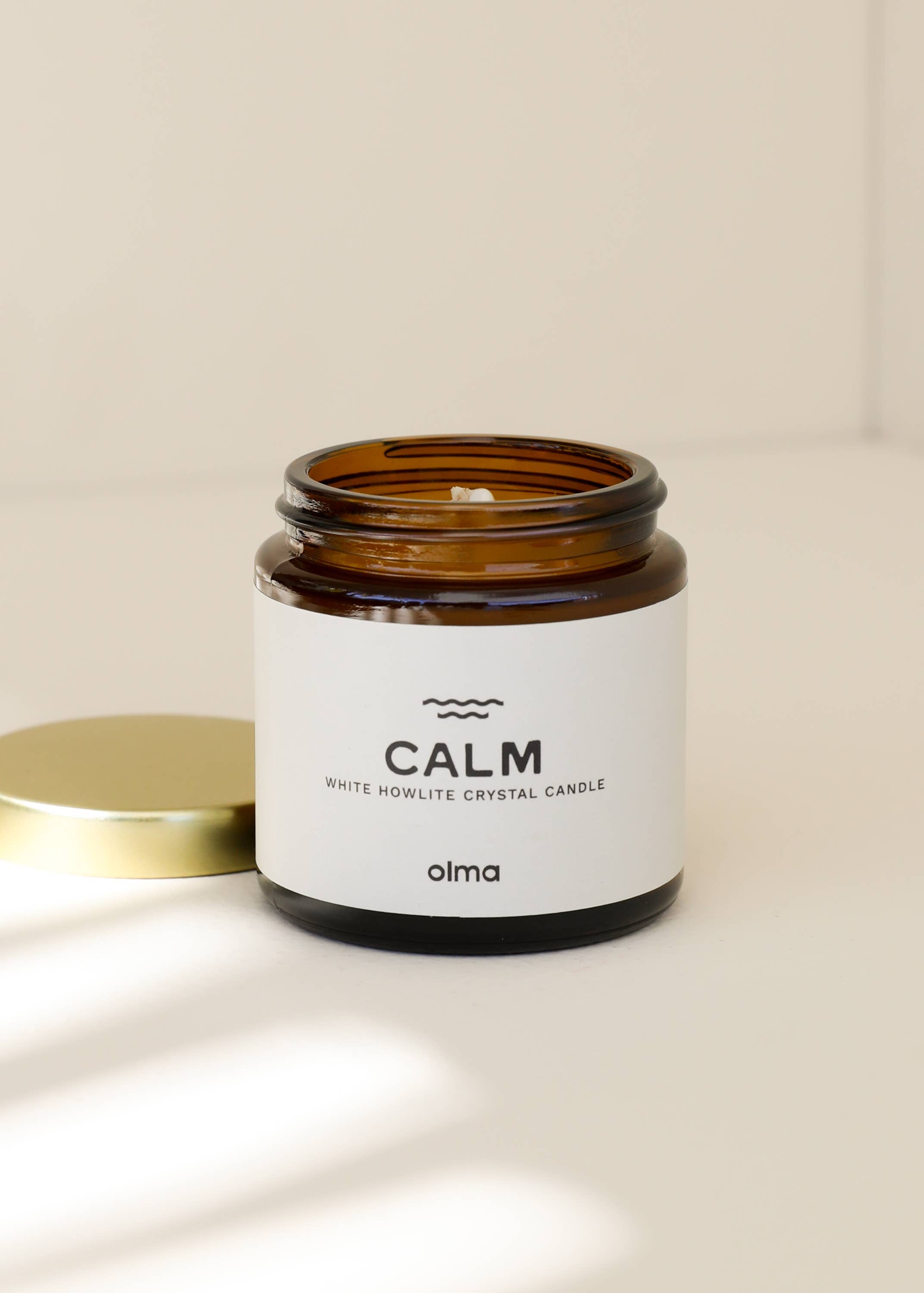 Calm Intention Candle - White Howlite Crystal - Amber