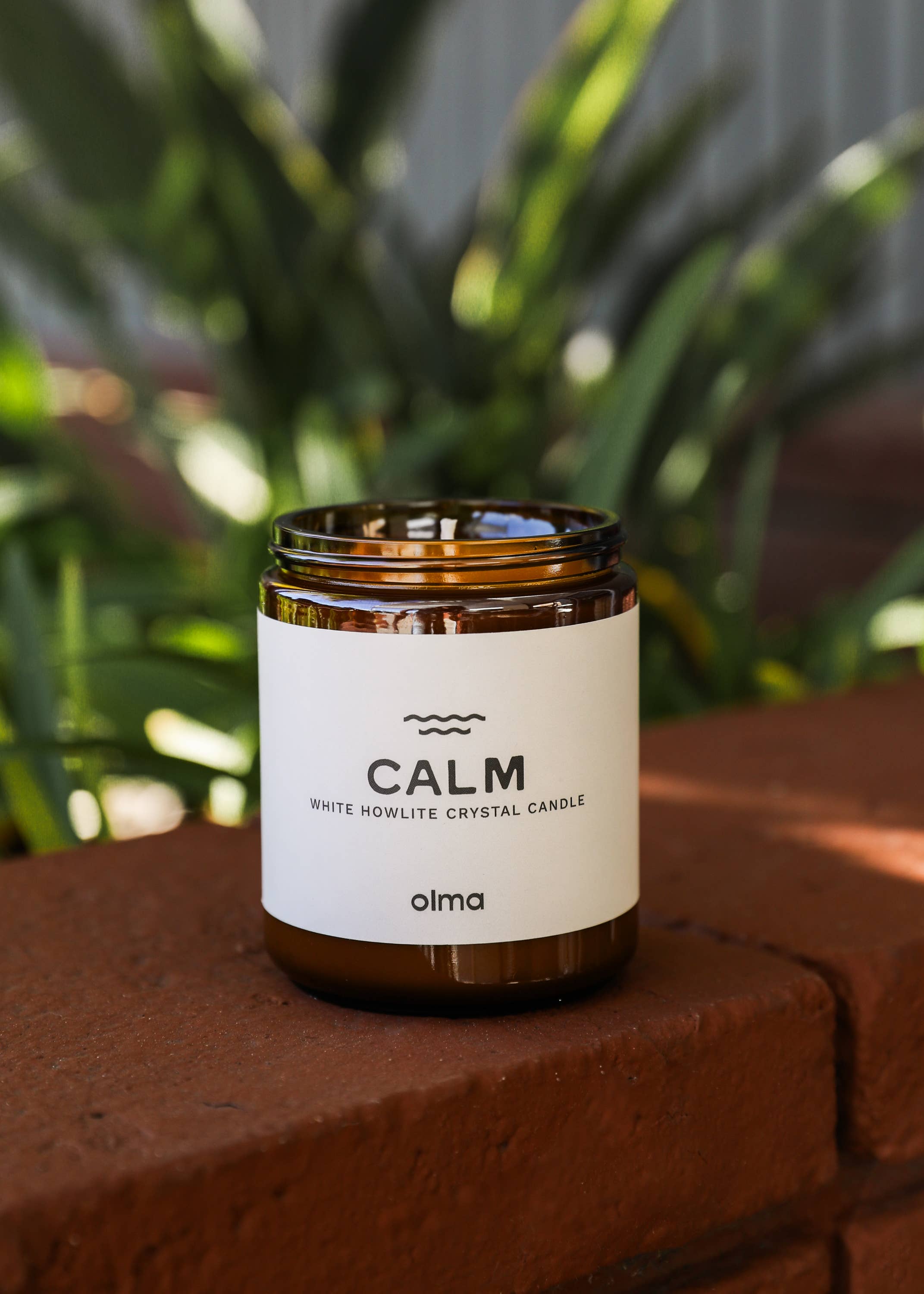Calm Intention Candle - White Howlite Crystal - Amber