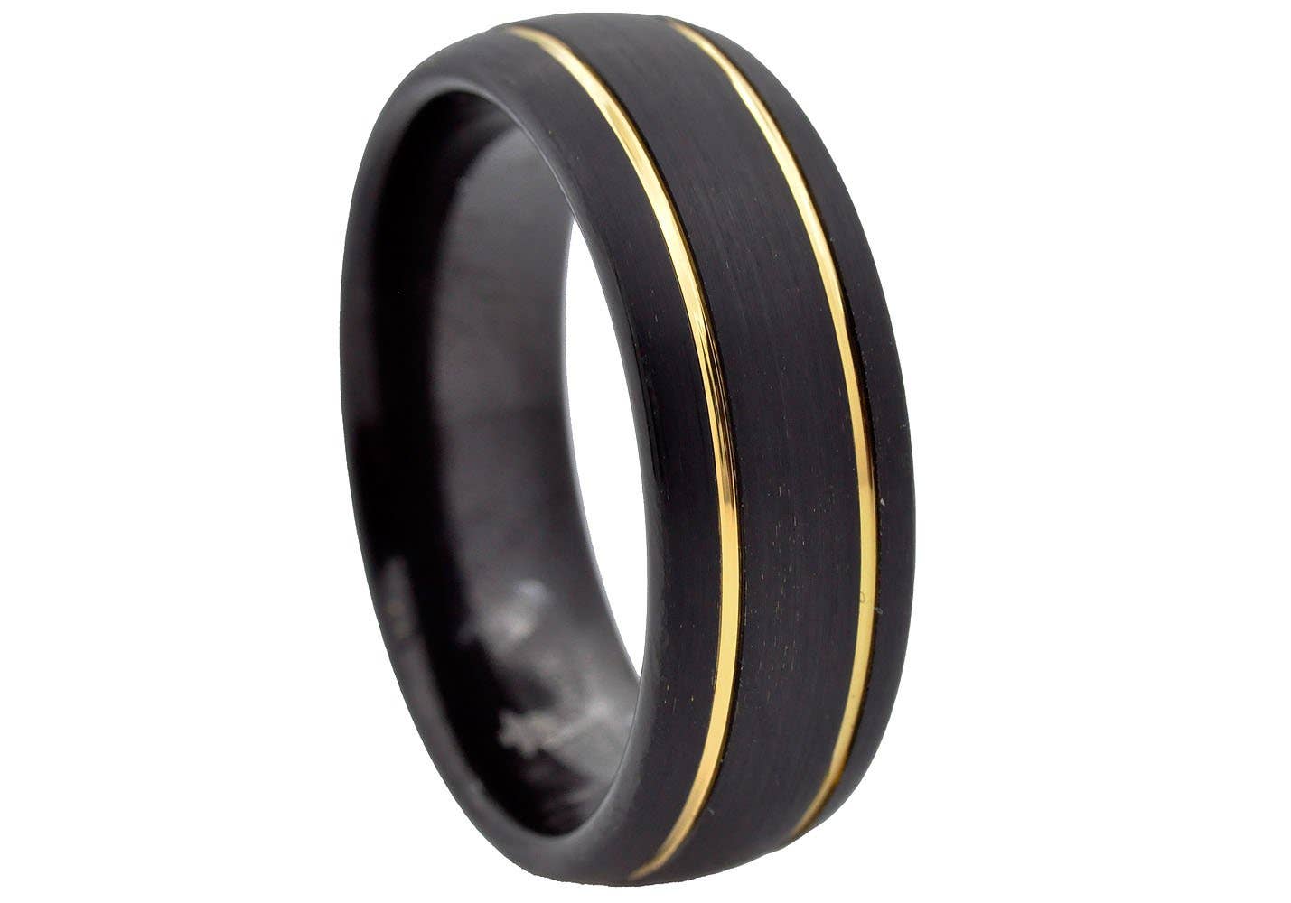 Men's Black And Gold Tungsten Band Ring
