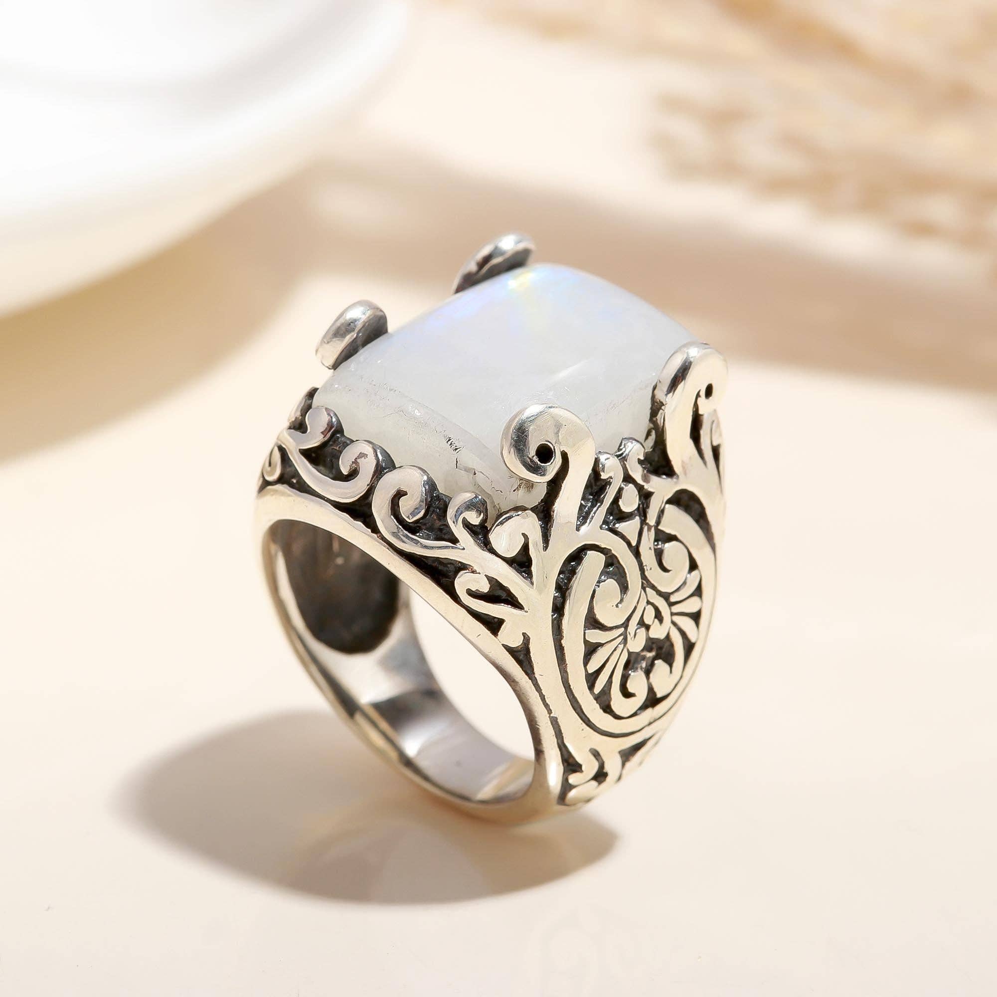 925 Silver Moonstone Filigree Ring