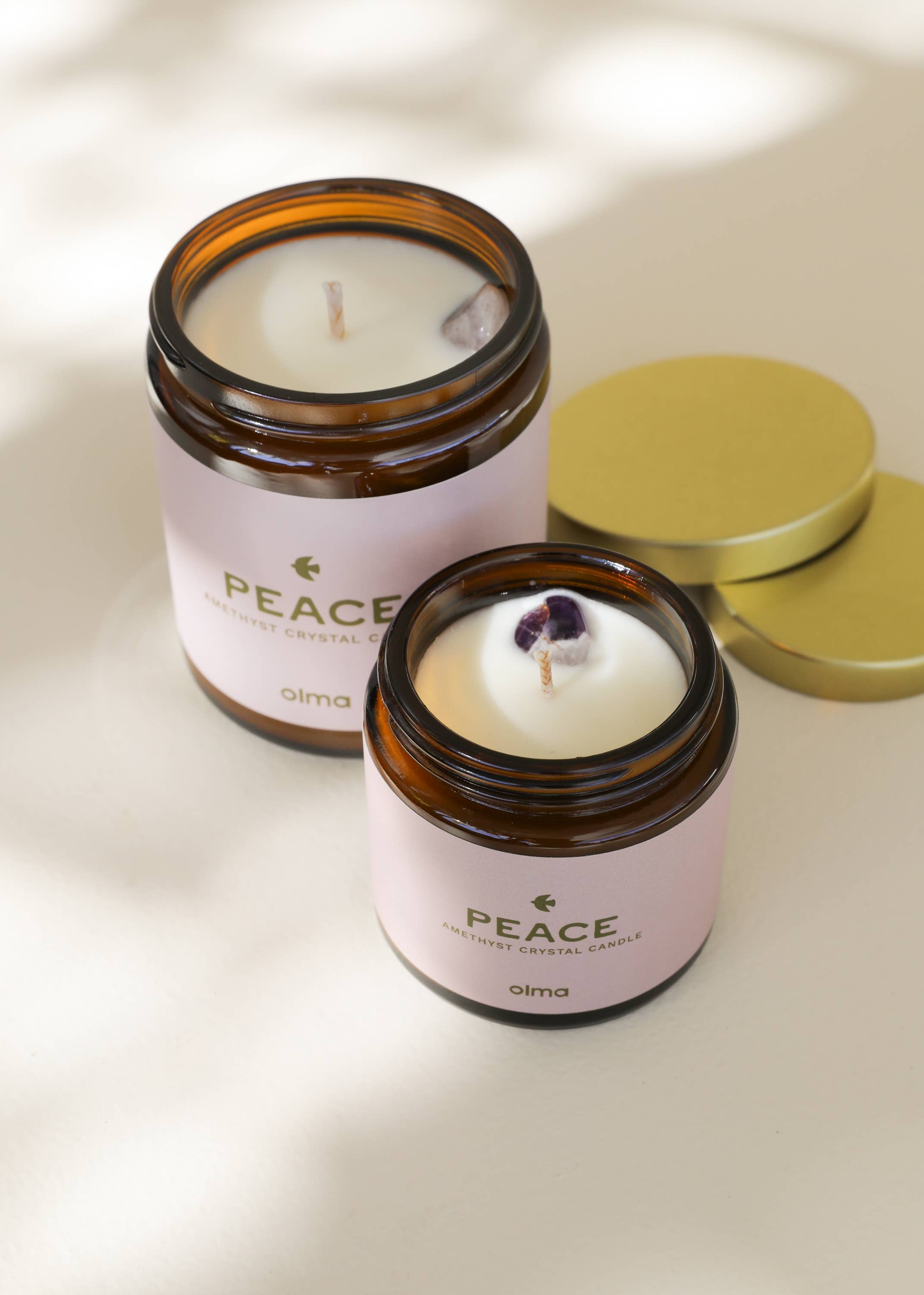 Peace Intention Candle - Amethyst Crystal - Amber