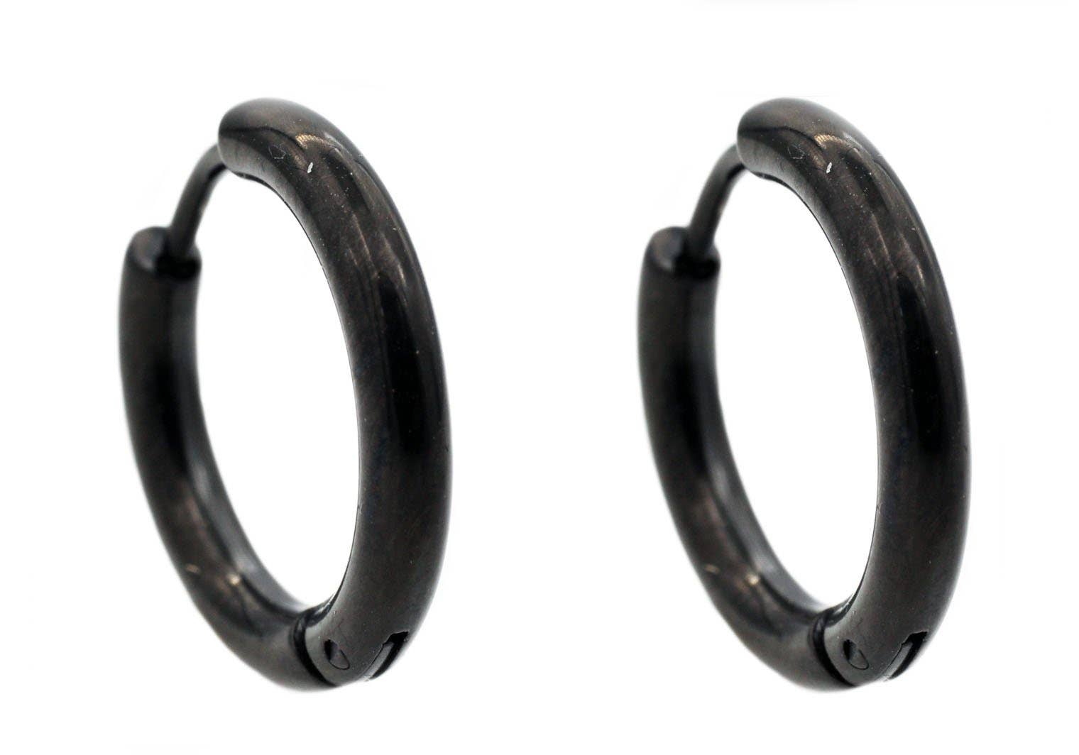 Men's 17mm Black Plated Stainless Steel Hoop Earrings