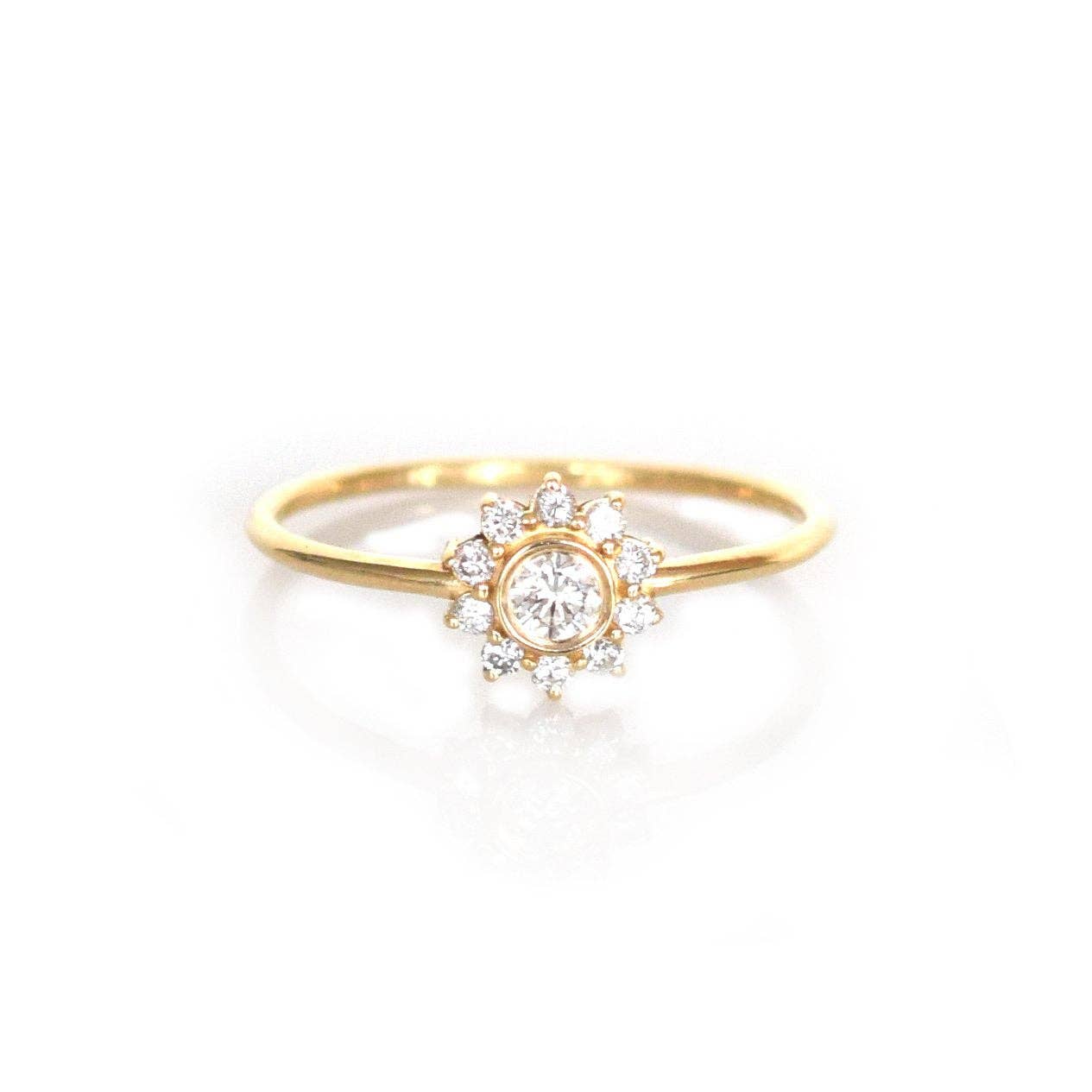 Solid 14kt Gold Diamond Sunflower Ring
