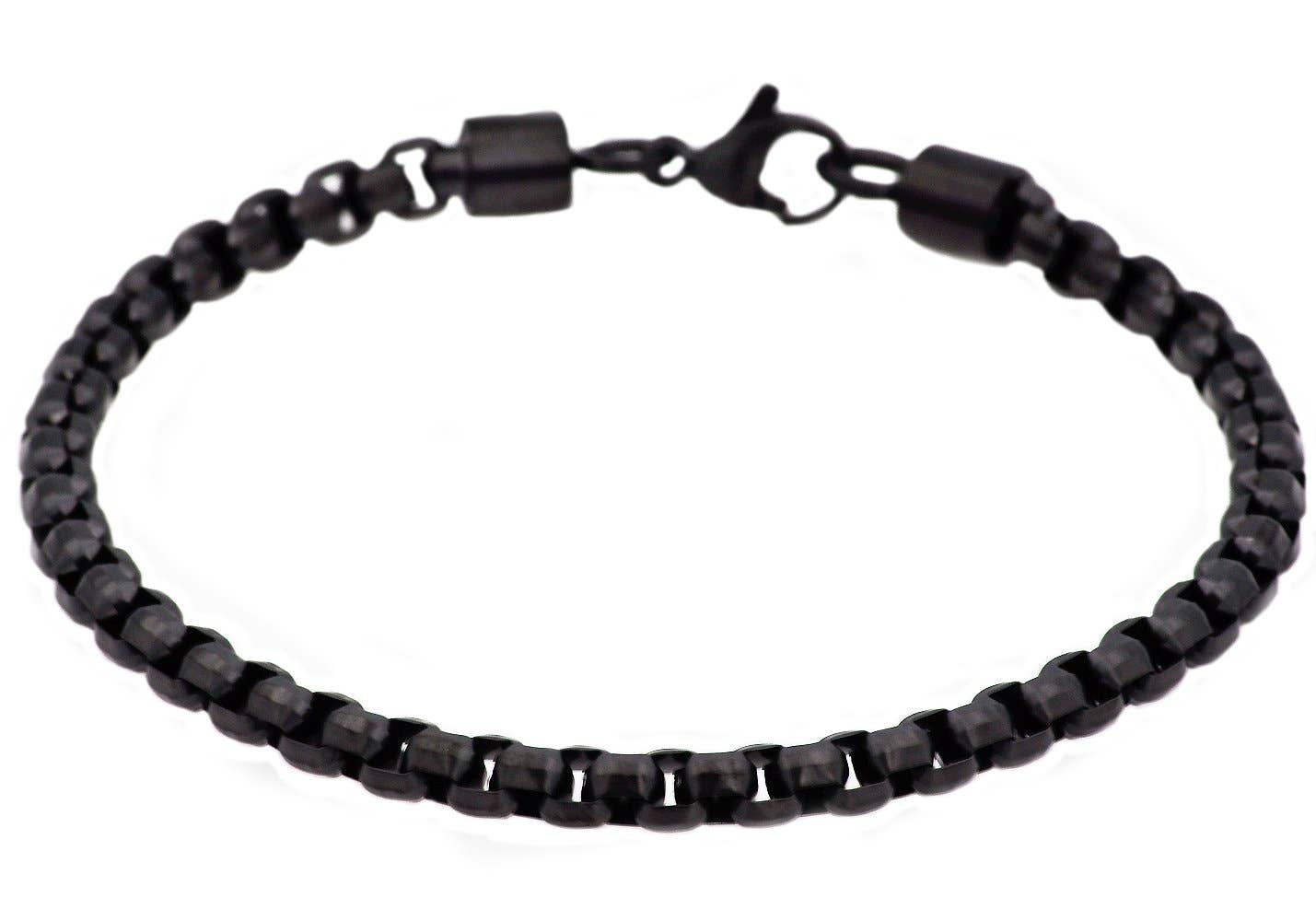 Men's Diamond Cut Black Stainless Steel Box Rolo Link Bracelet