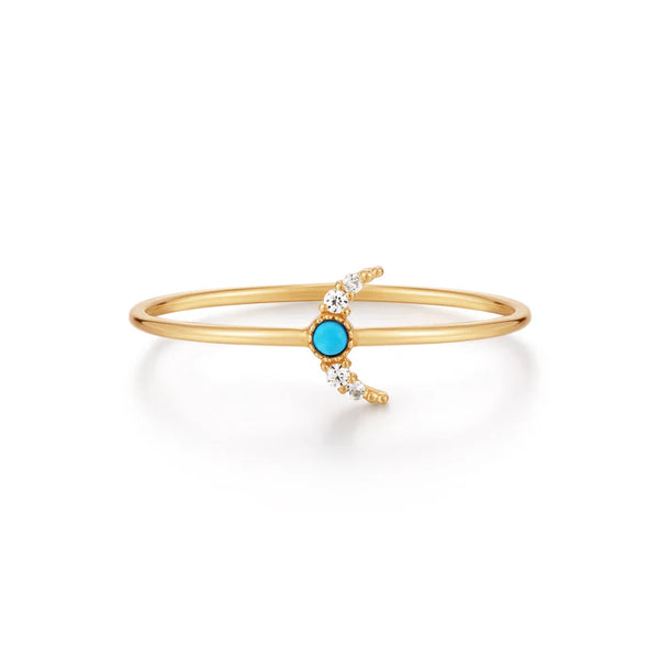 NORA | Turquoise & White Sapphire Crescent Moon Ring