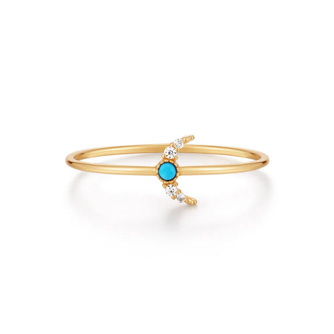 NORA | Turquoise & White Sapphire Crescent Moon Ring