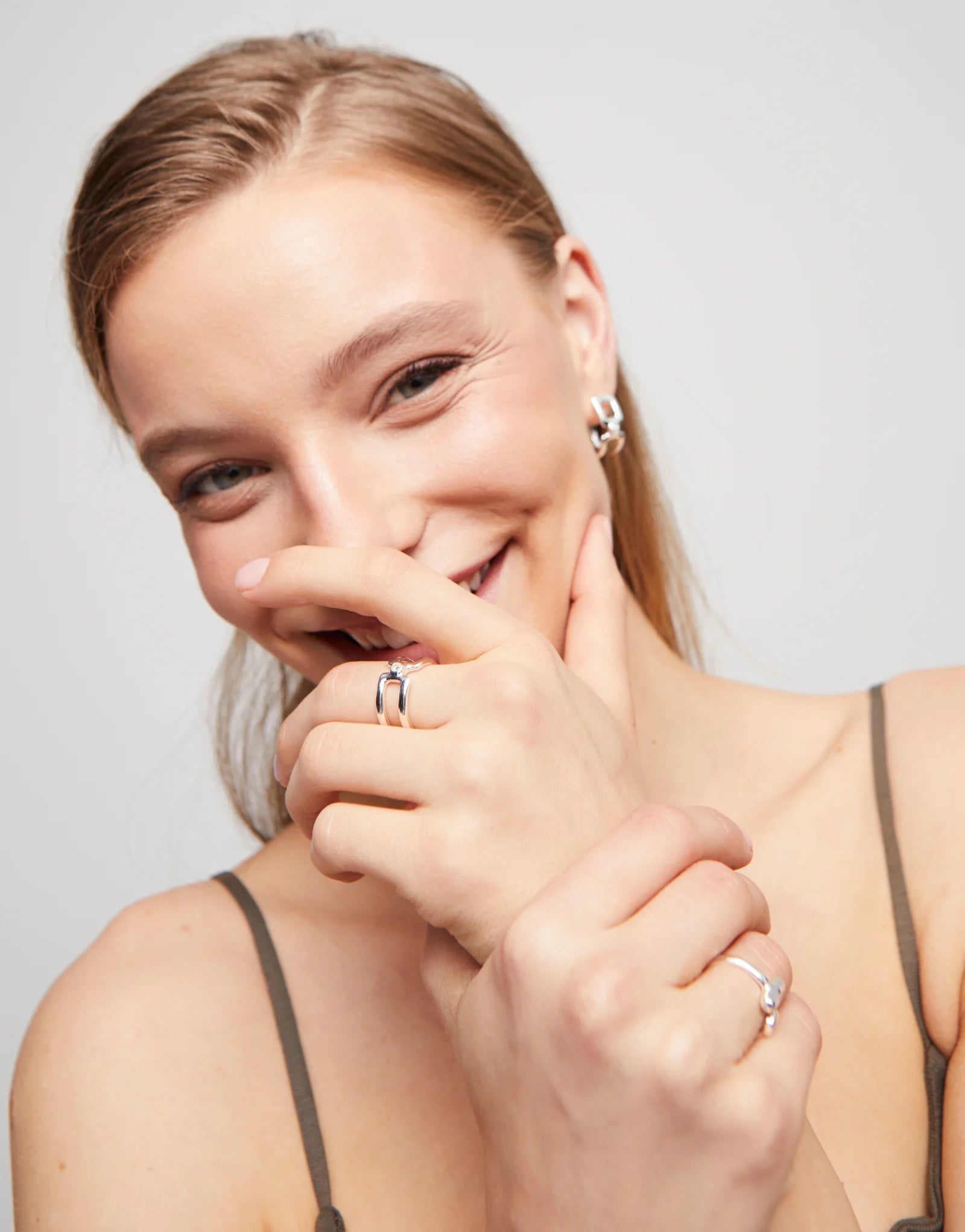 Double Ring with White Topaz