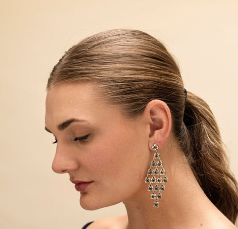 Flor Chandelier Earrings with Black Spinel Stones