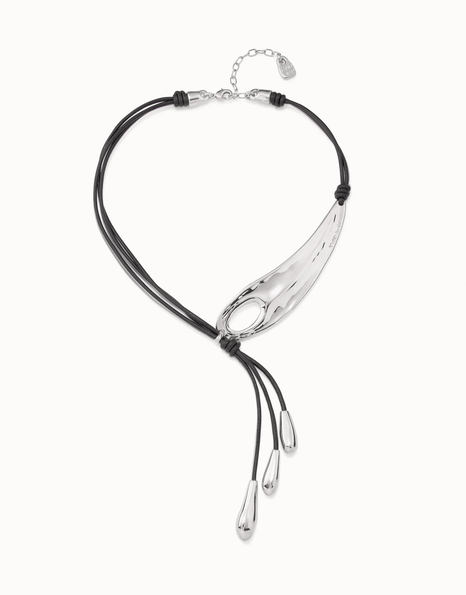 Leather necklace with fringes with drops