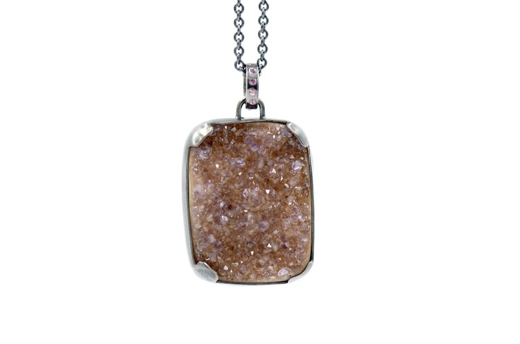 Natural Druzy and Pink Spinel Necklace