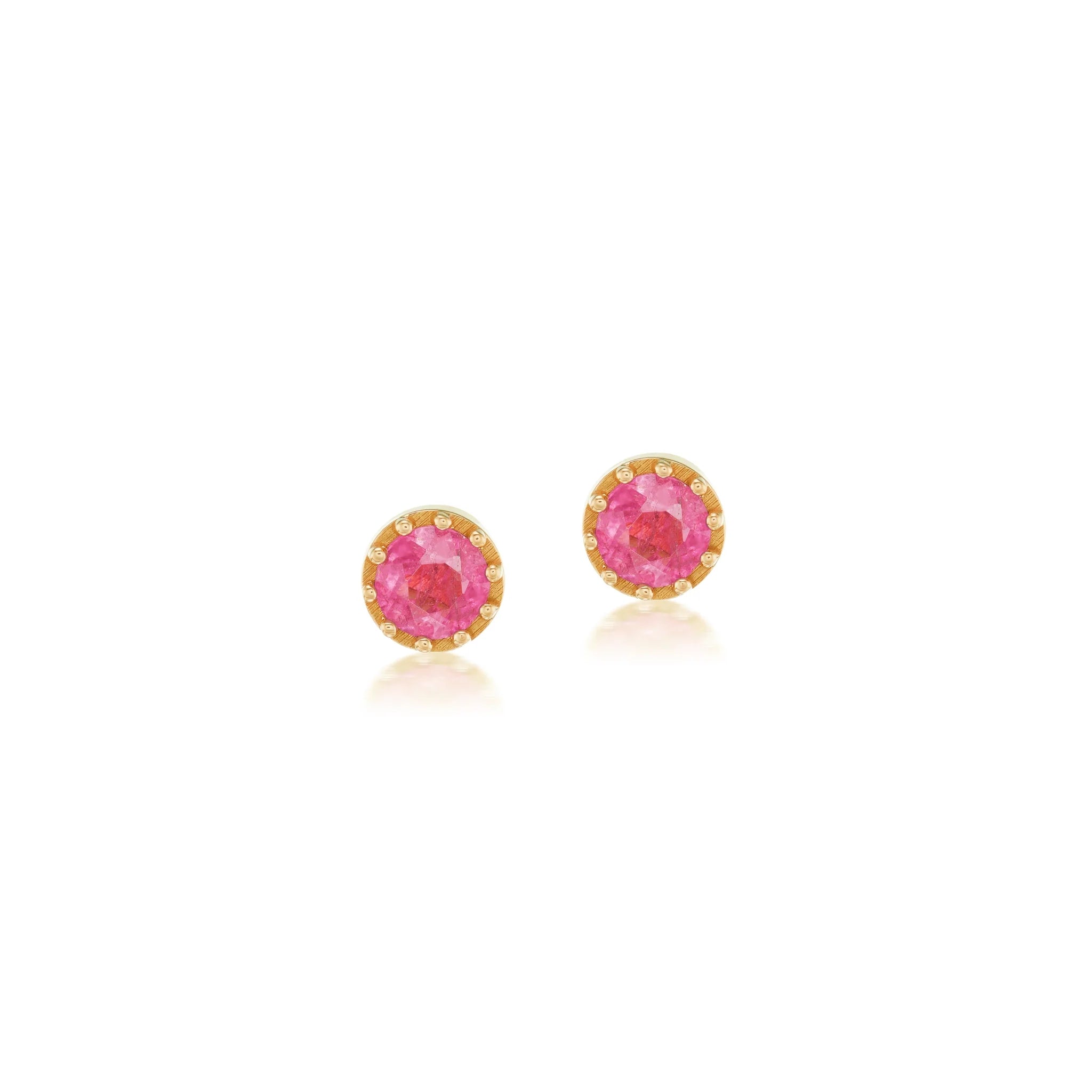 Tiny Pink Tourmaline Studs Pronged Bezel Studs