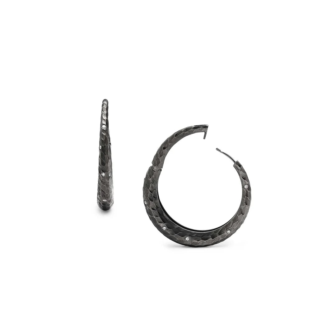 Medium Dark Night Click Hinge Hammered Hoops