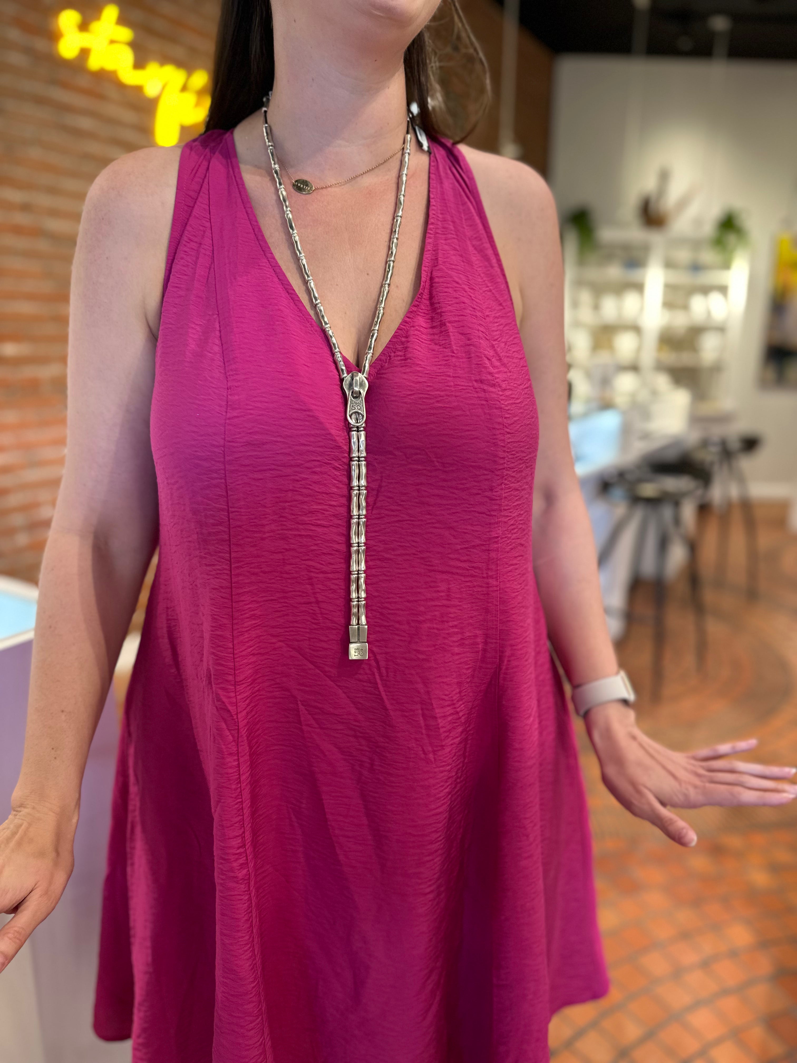 Statement Bamboo Zipper - Rare Silver Necklace