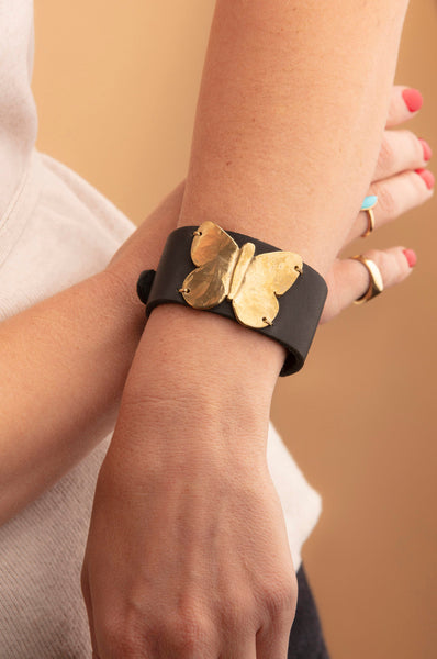 Bold Butterfly Leather Cuff