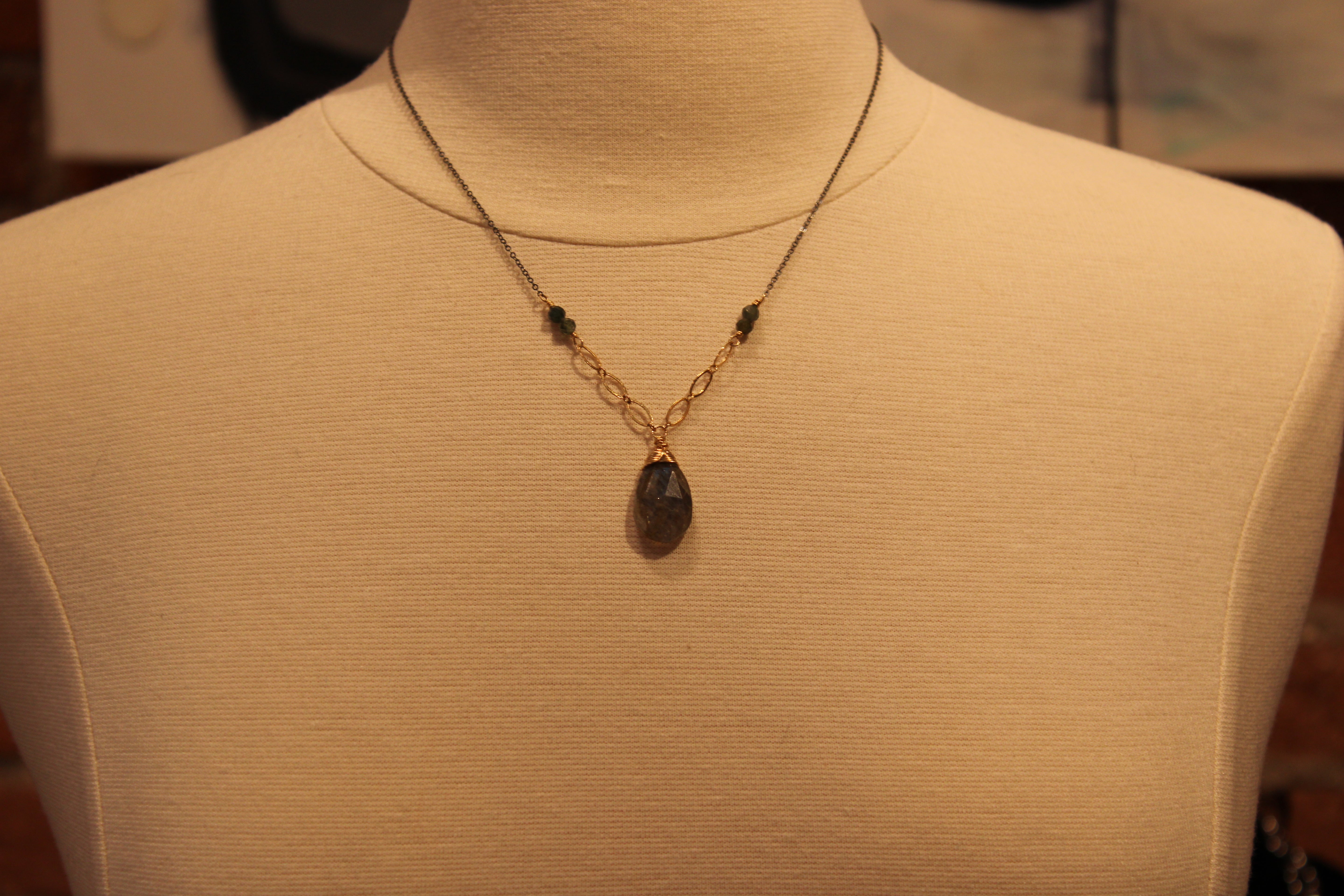 Large Labradorite with Small Aquamarines