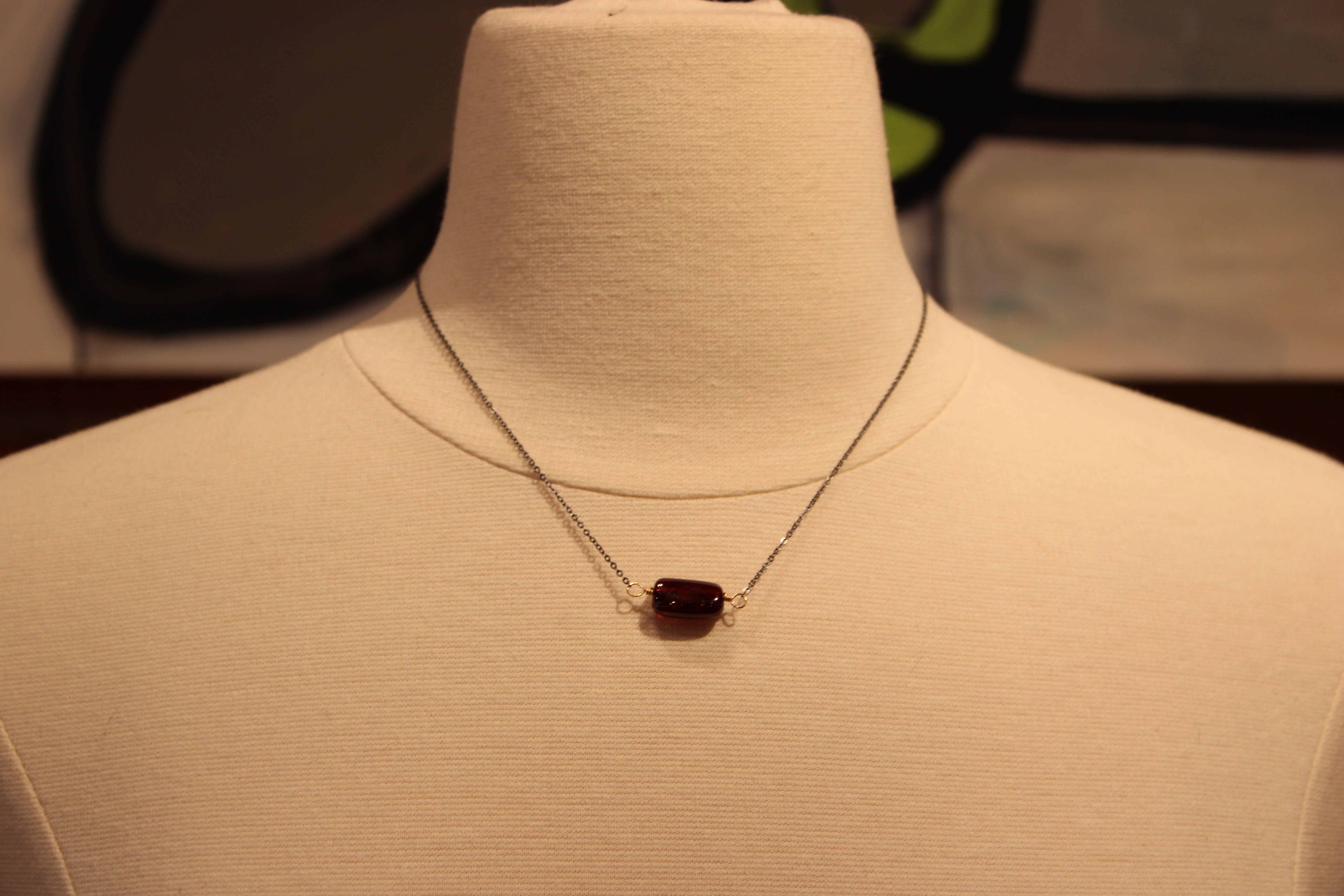 Garnet Single Stone on Oxidized Silver