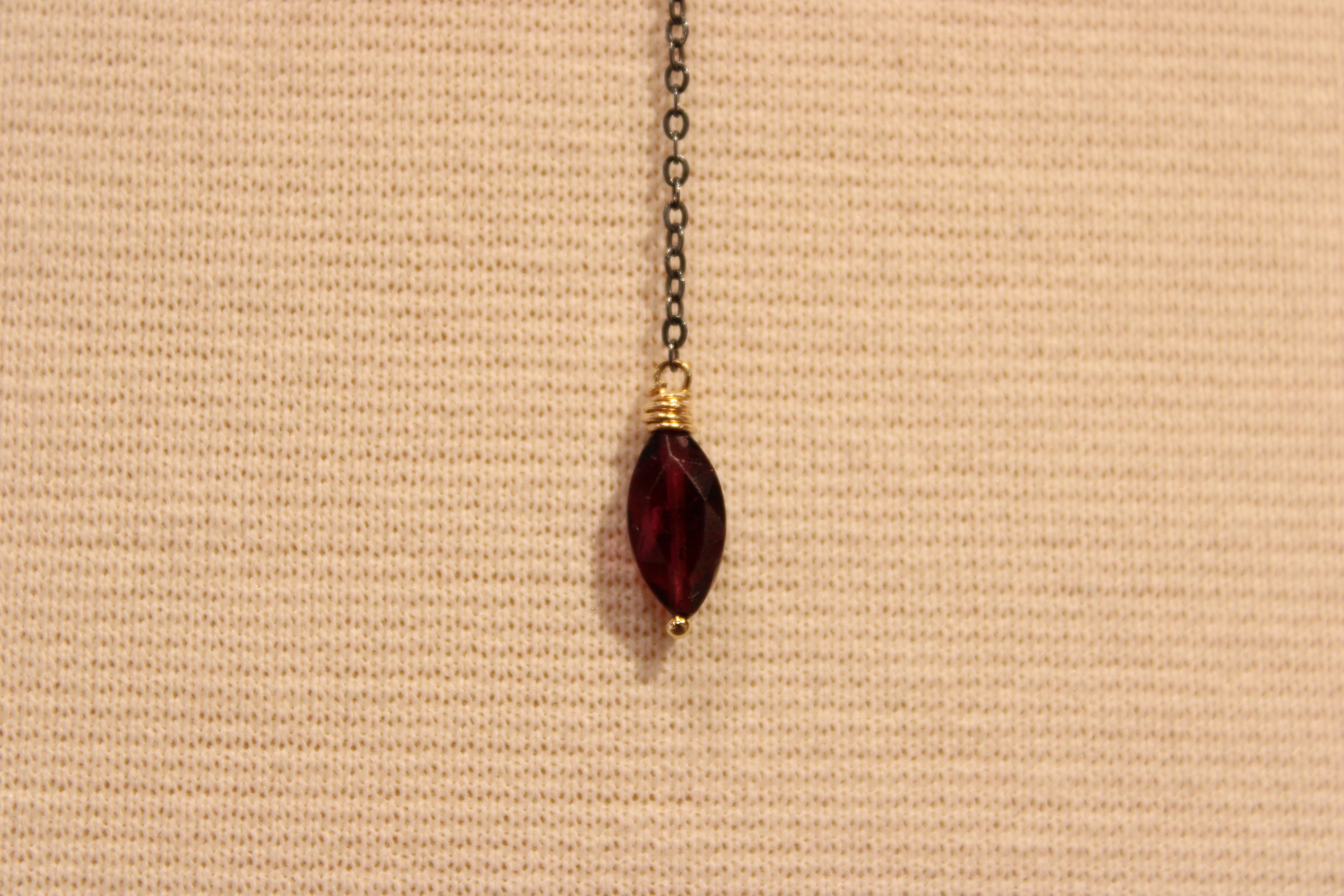 Garnet Lariat on Oxidized Silver Chain