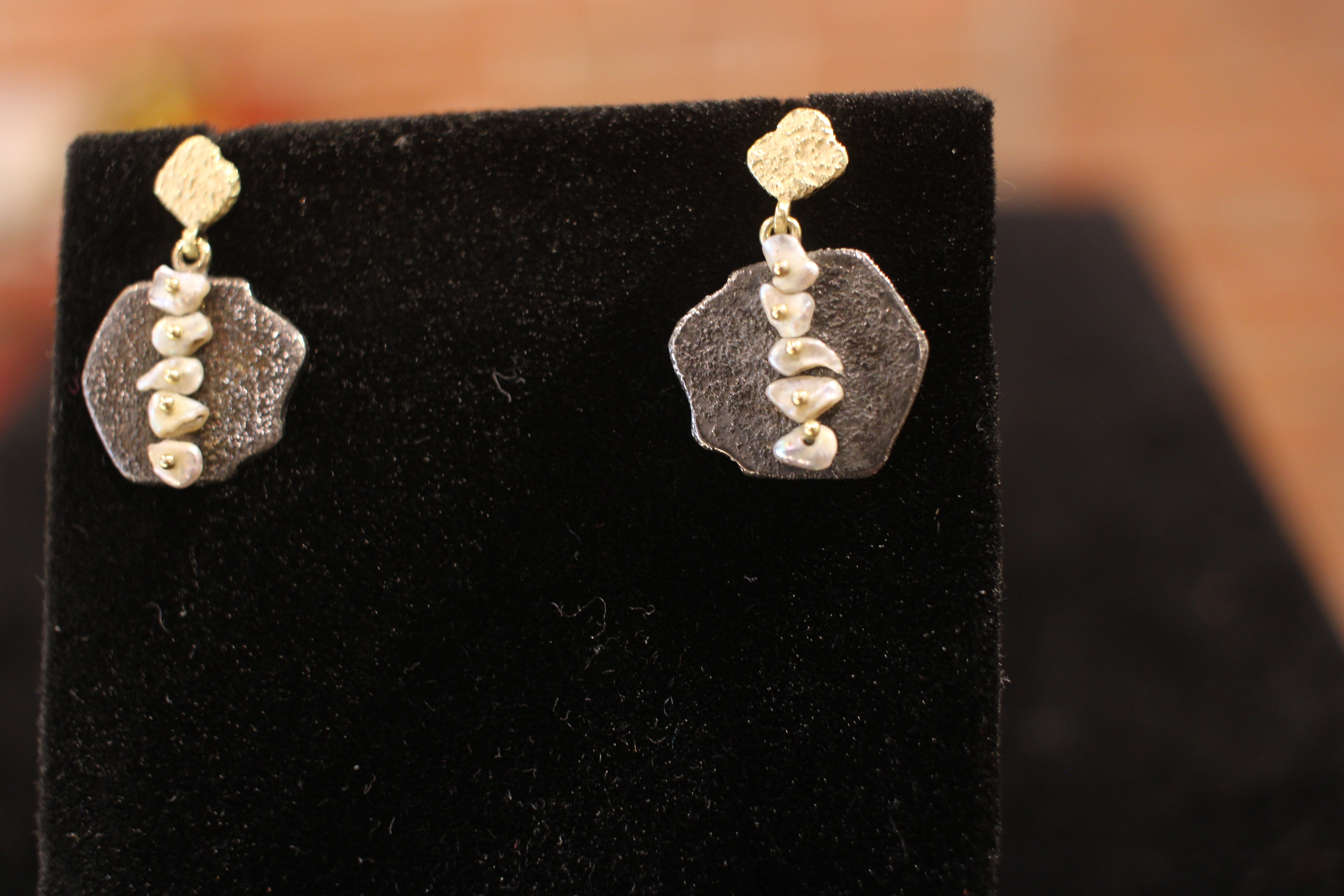 Rustic pinned Keshi Pearl Earrings