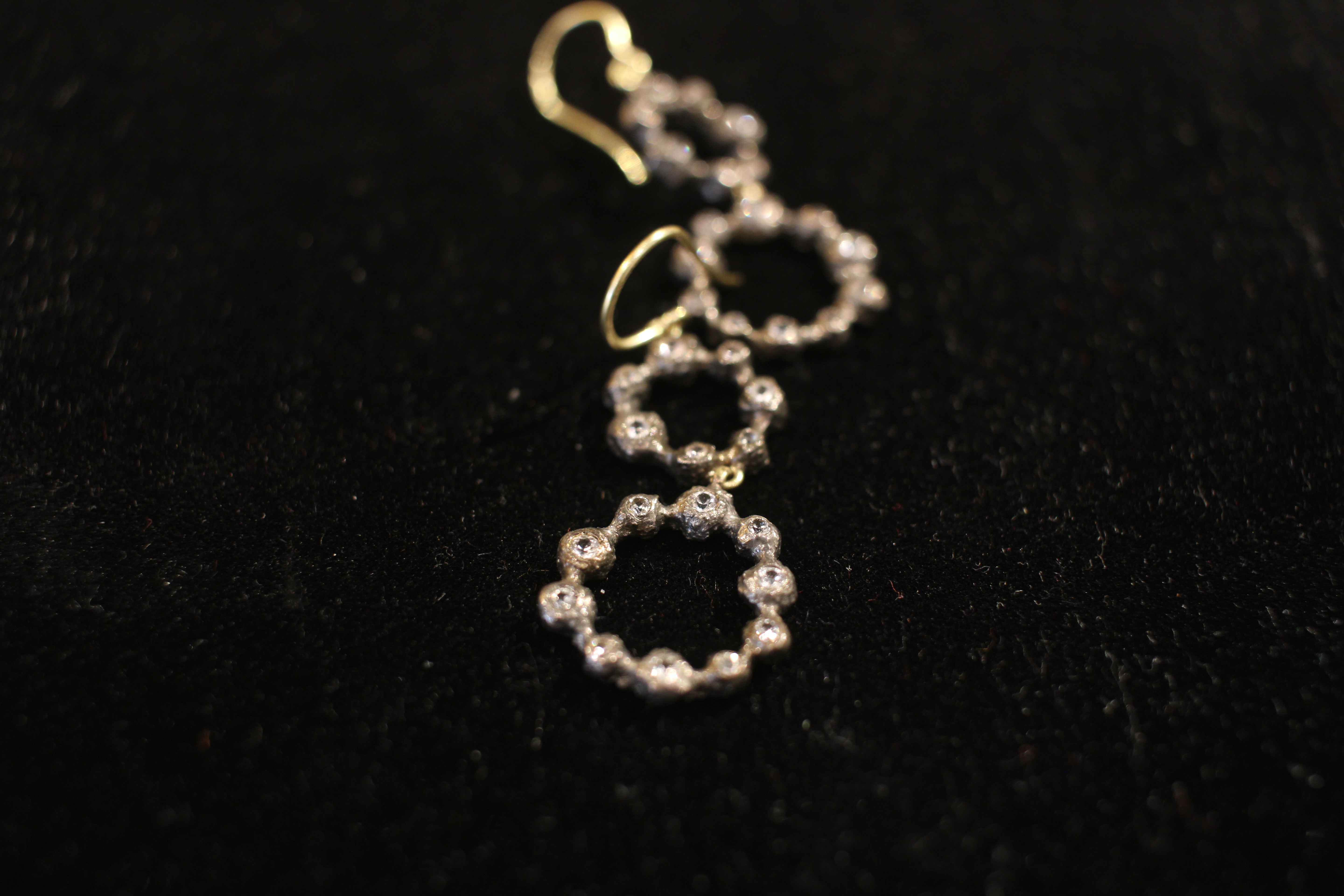 Rustic double drop white sapphire earrings
