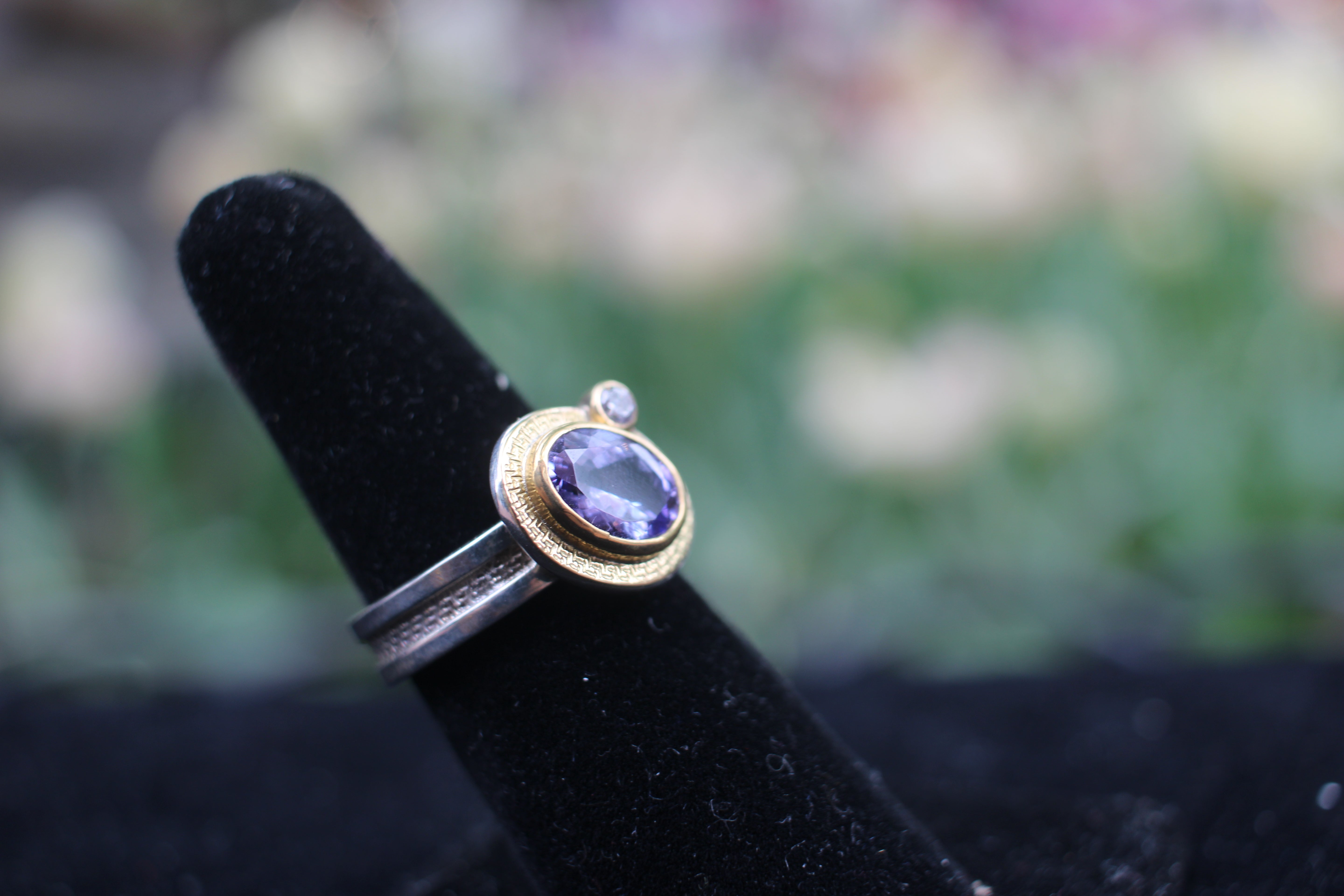 Gilded Era Tanzanite and diamond gold and silver ring