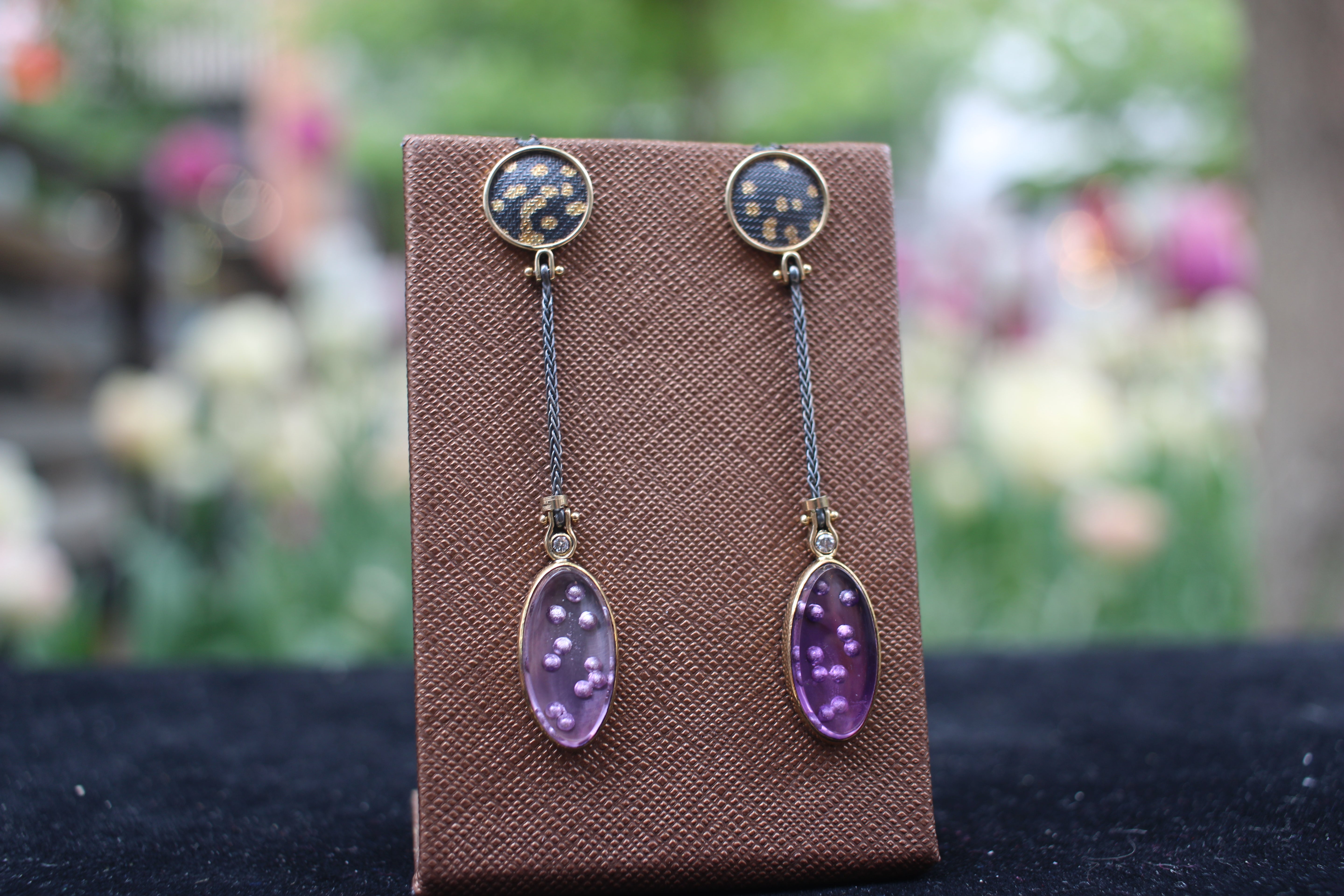 Golden Purple Pendulum Earrings