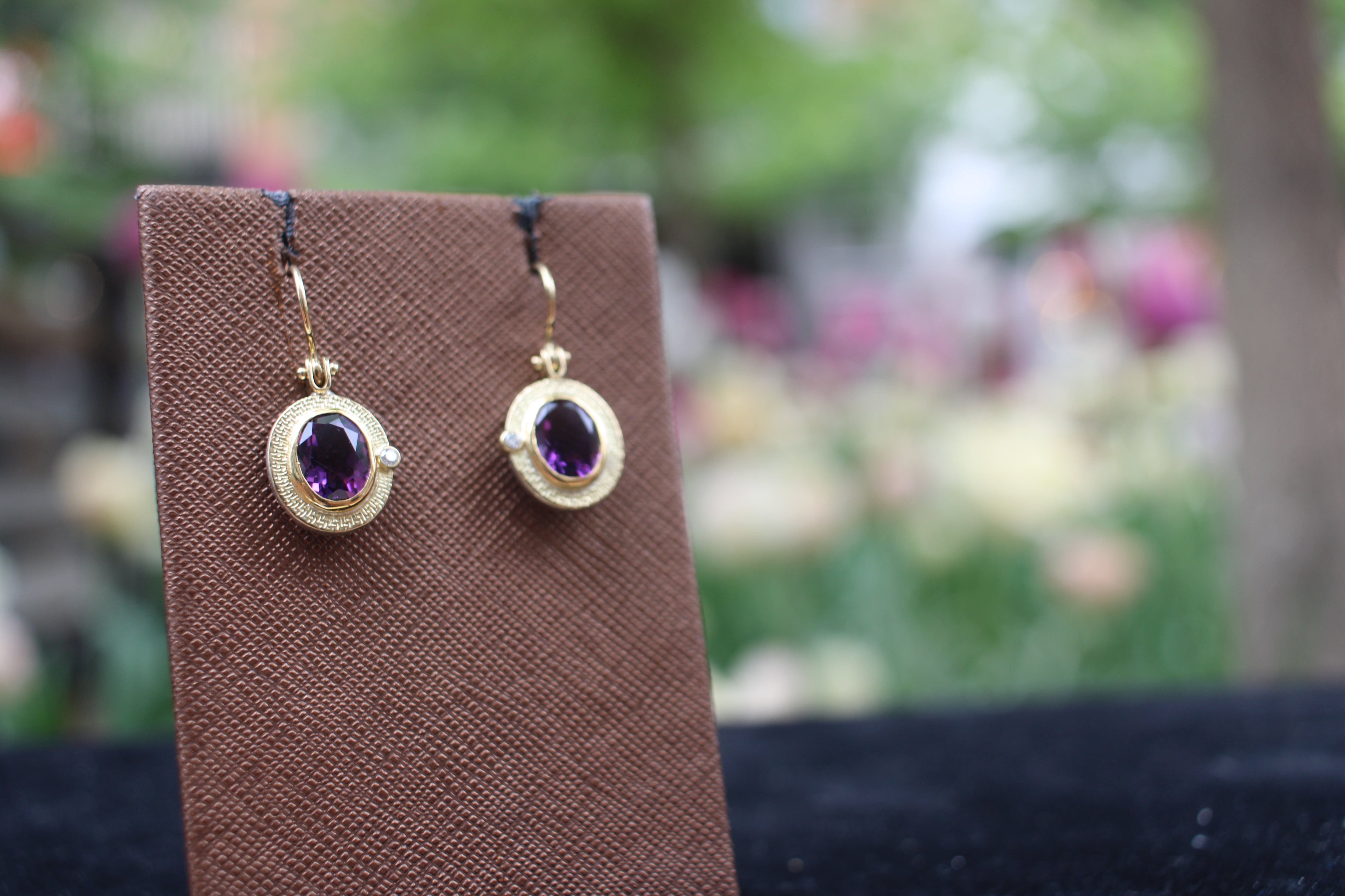 Amethyst and diamond gold hoop earrings
