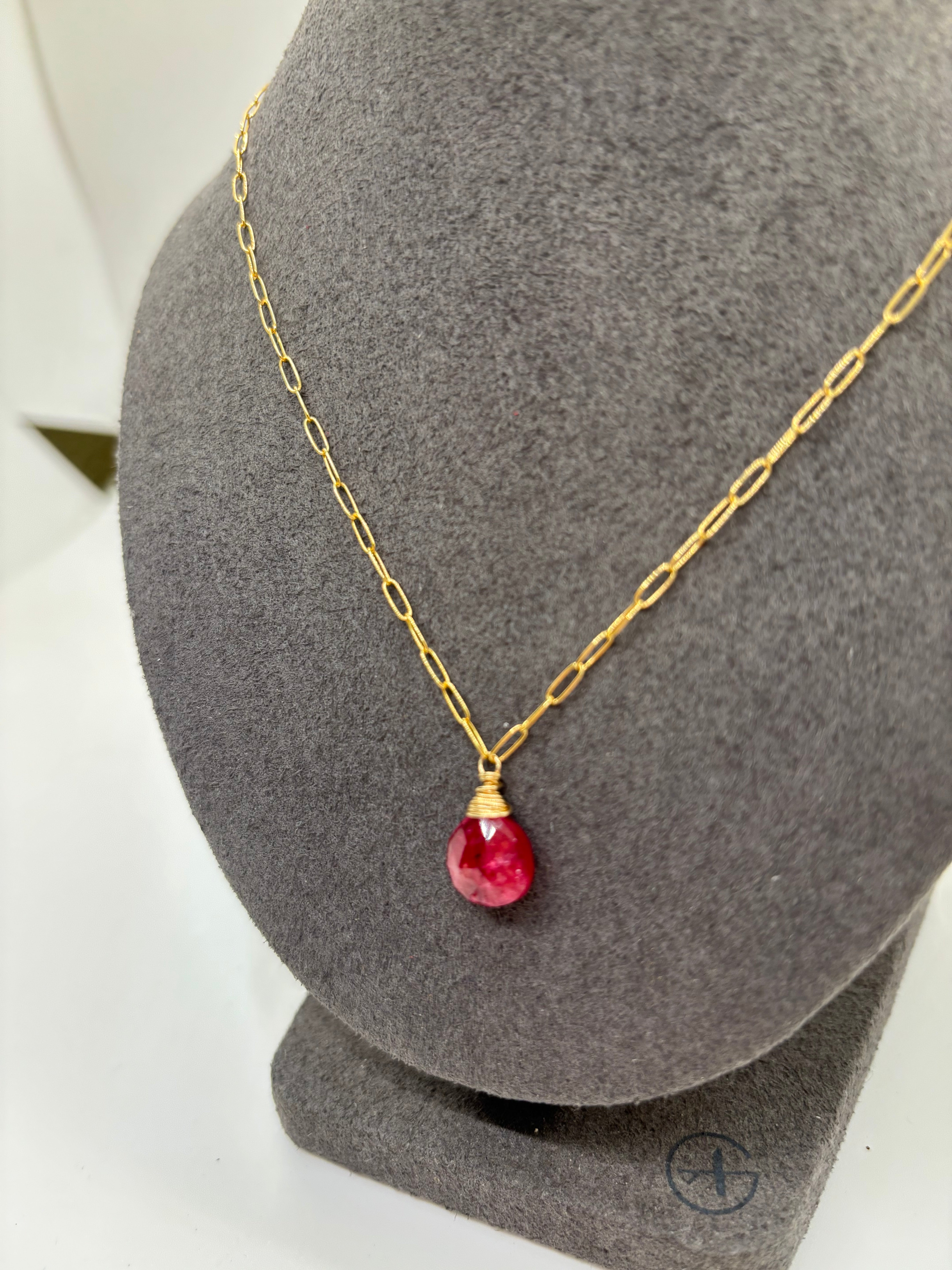 Ruby Pendant Gold Necklace