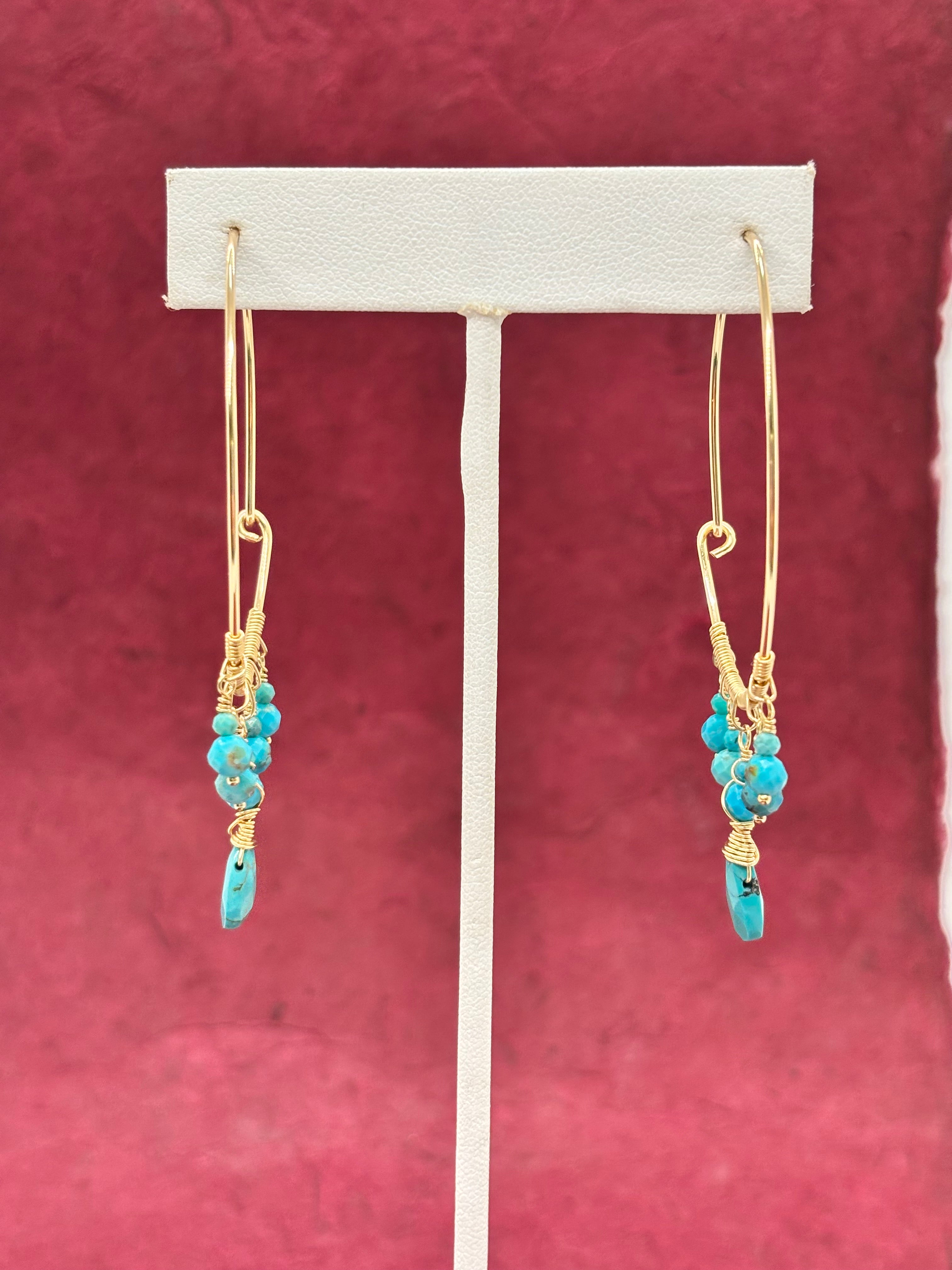 Oblong Turquoise & Gold Hoops