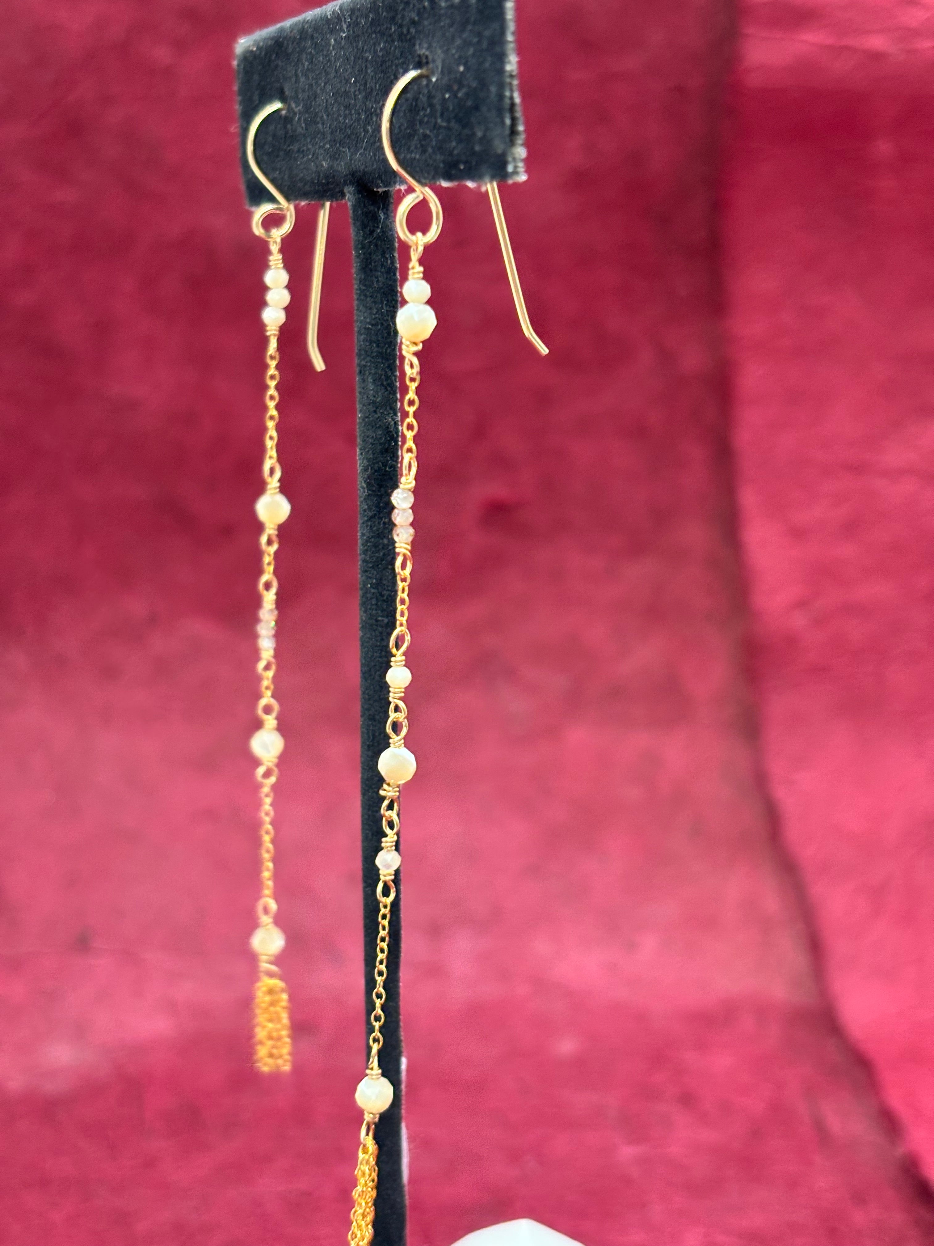 Mother of Pearl & Natural Zircon Drop Earrings