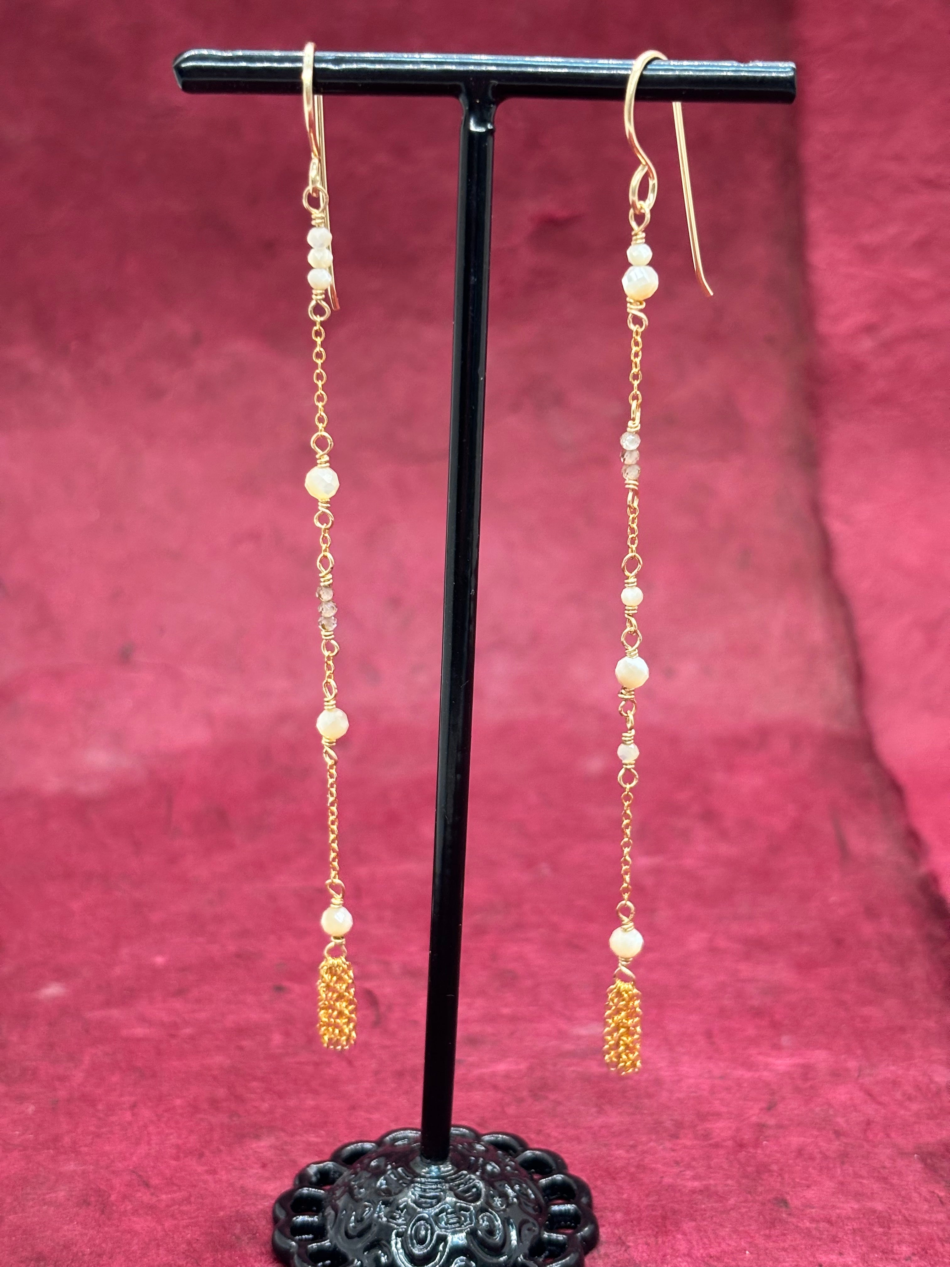 Mother of Pearl & Natural Zircon Drop Earrings
