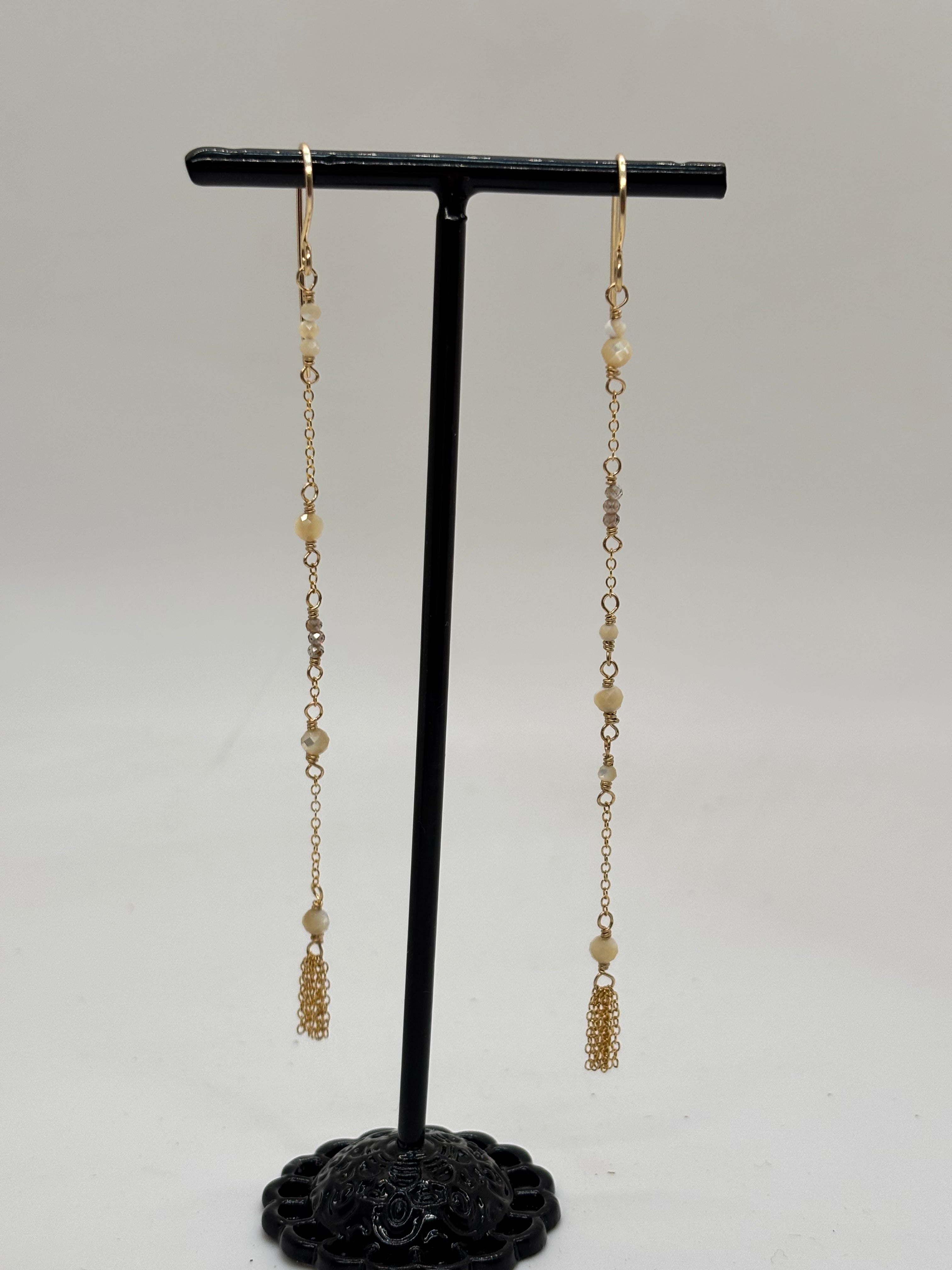 Mother of Pearl & Natural Zircon Drop Earrings