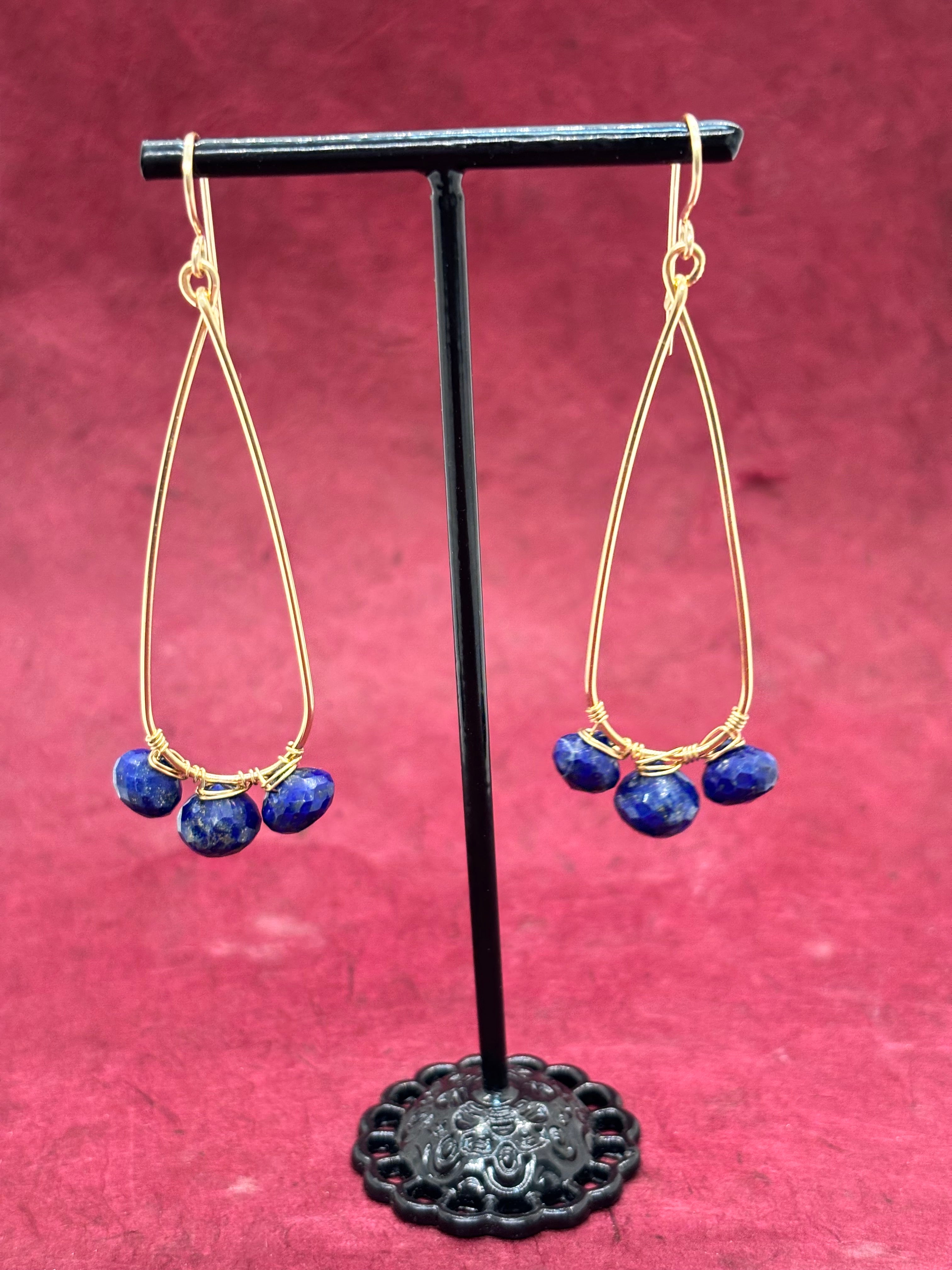 Lapis Teardrop Gold Earrings