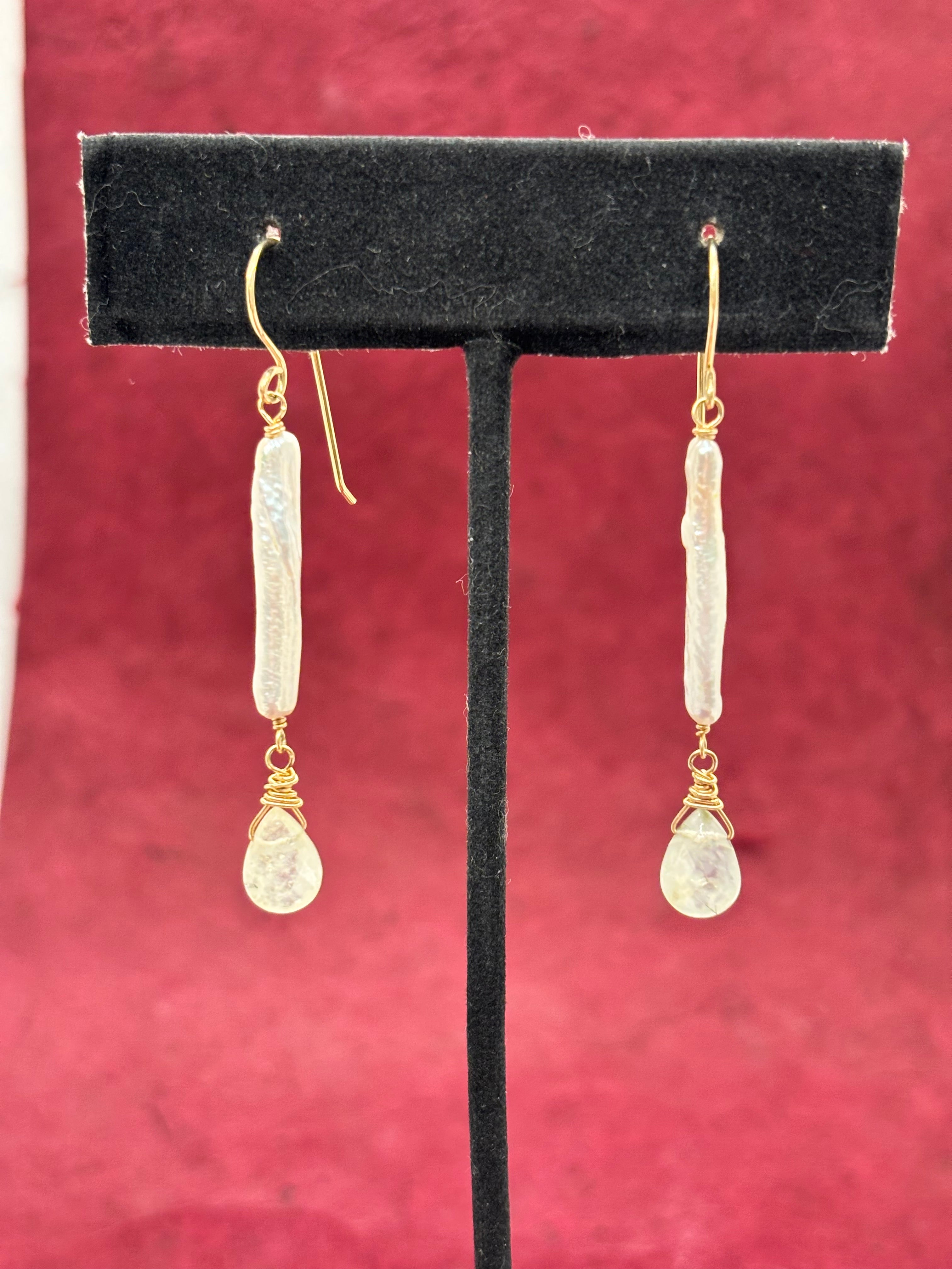 Biwa Pearl & Phrenite Drop Earrings