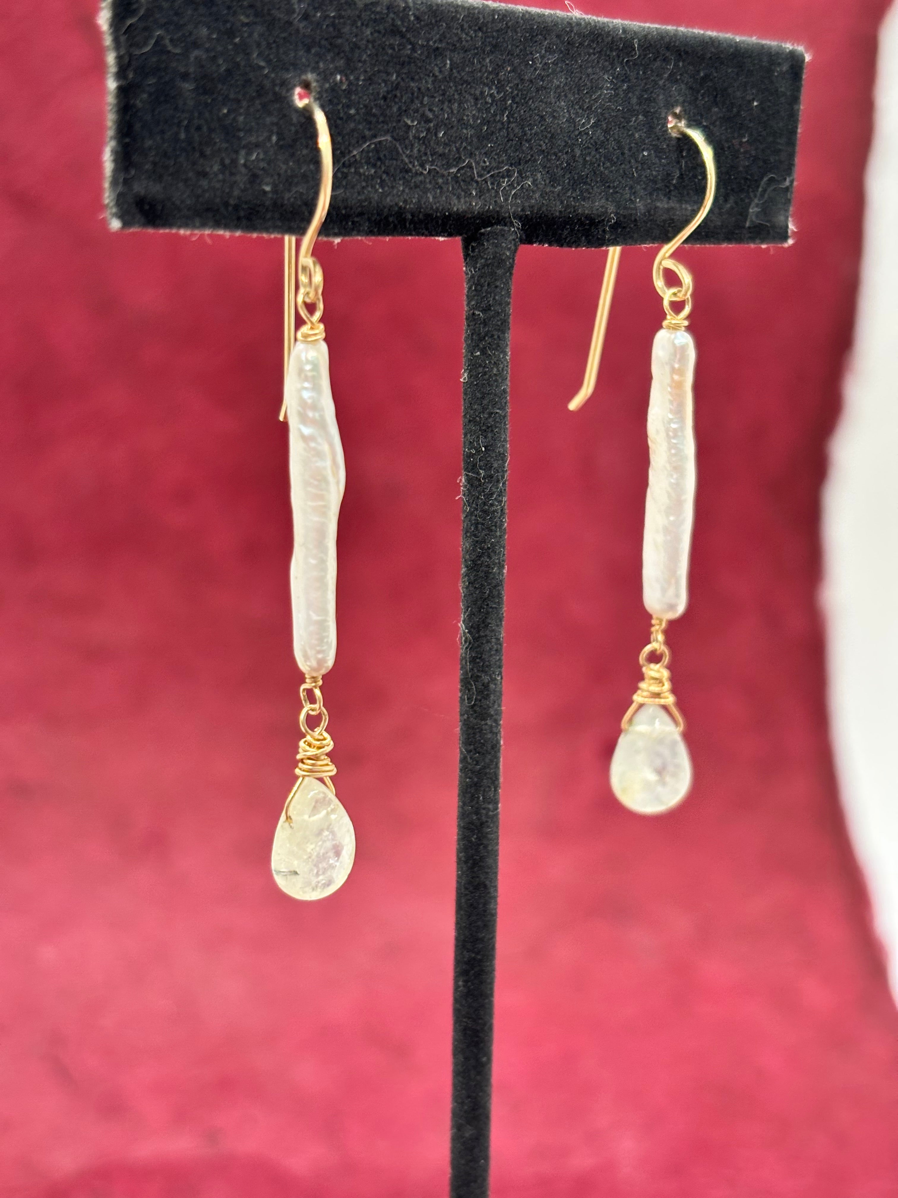 Biwa Pearl & Phrenite Drop Earrings