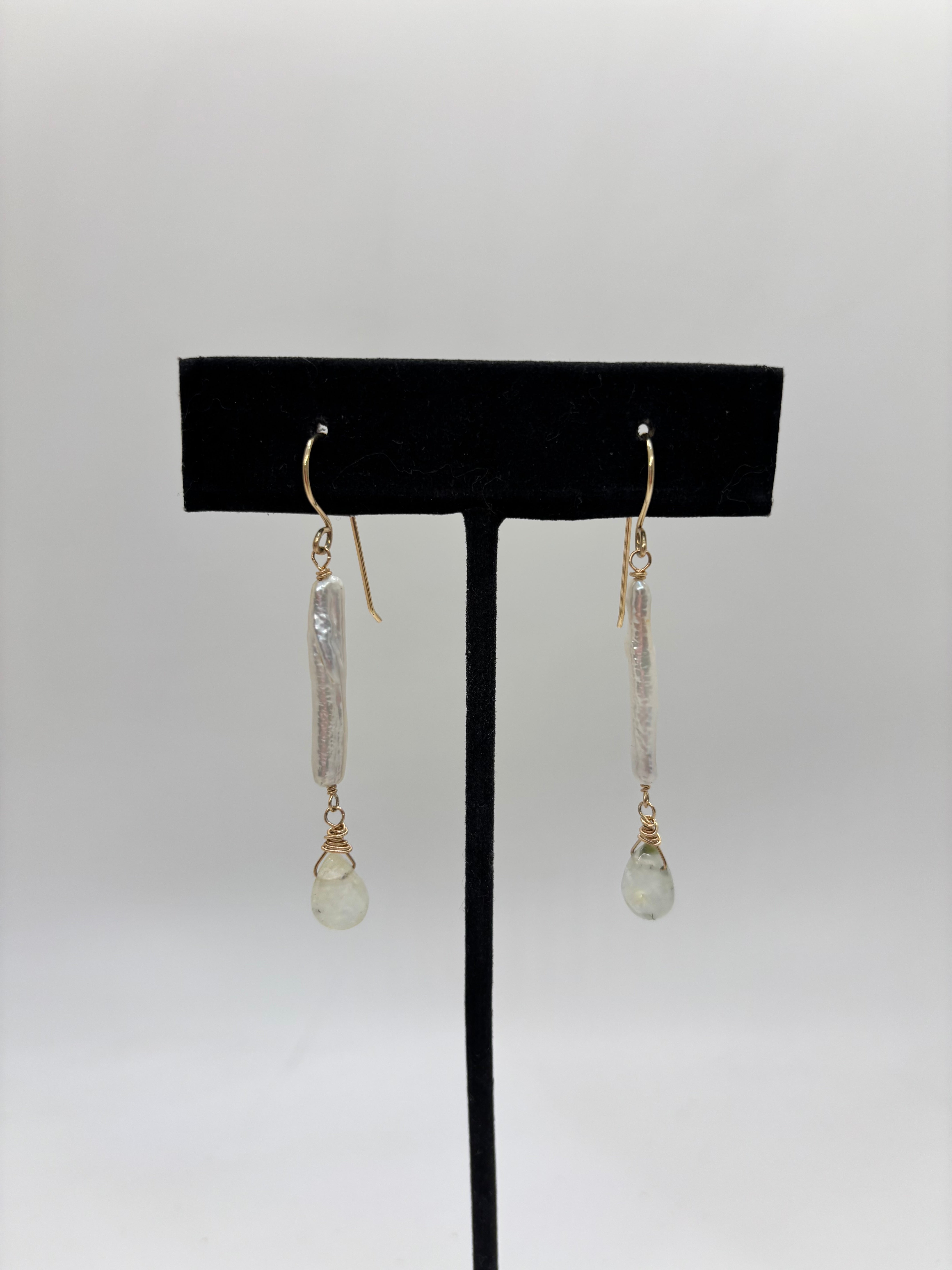 Biwa Pearl & Phrenite Drop Earrings