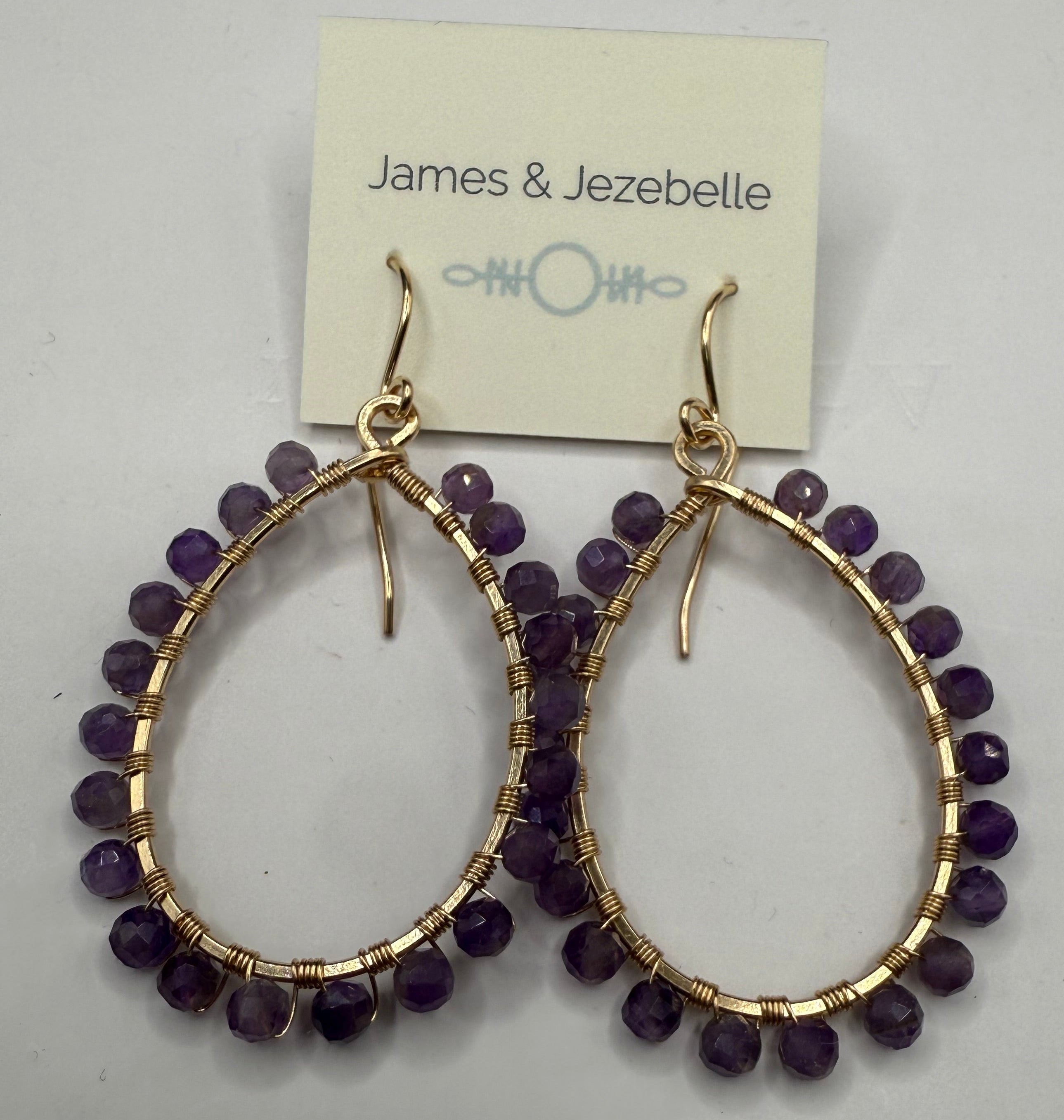 Amethyst Stone Wrapped Hoop Earrings