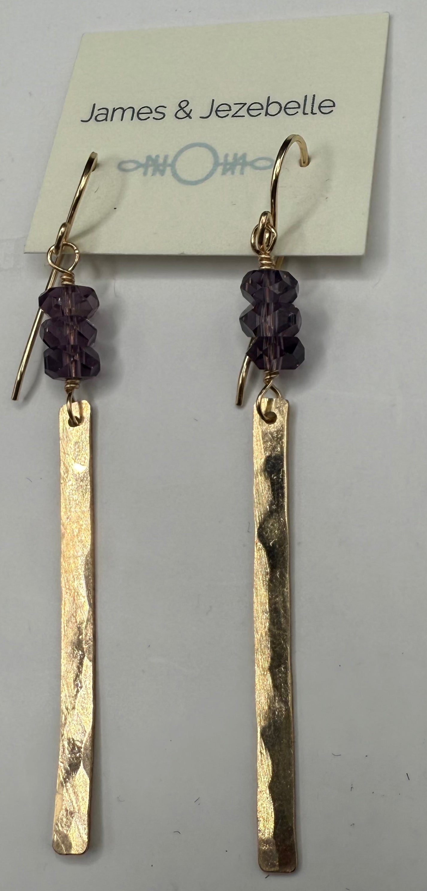 Amethyst Gold Bar Drop Earrings