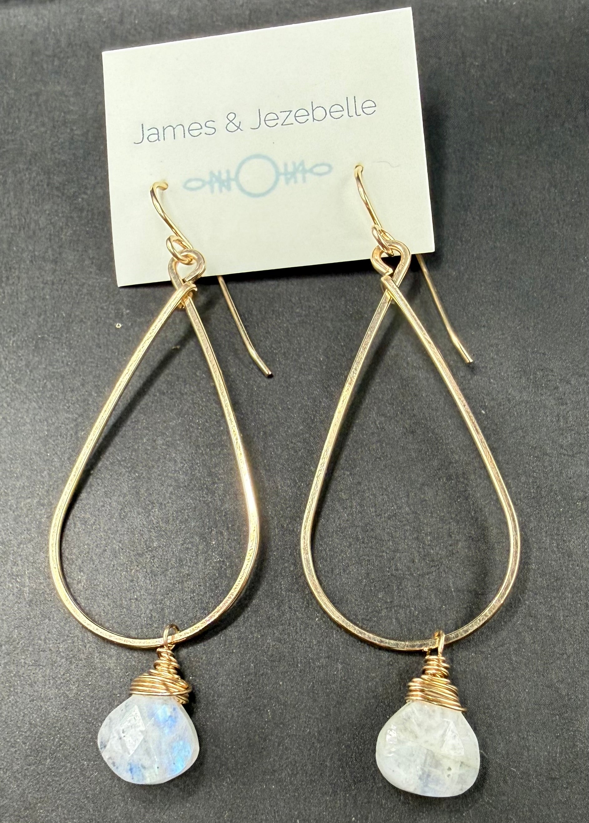 Moonstone Drop Hoop Earrings
