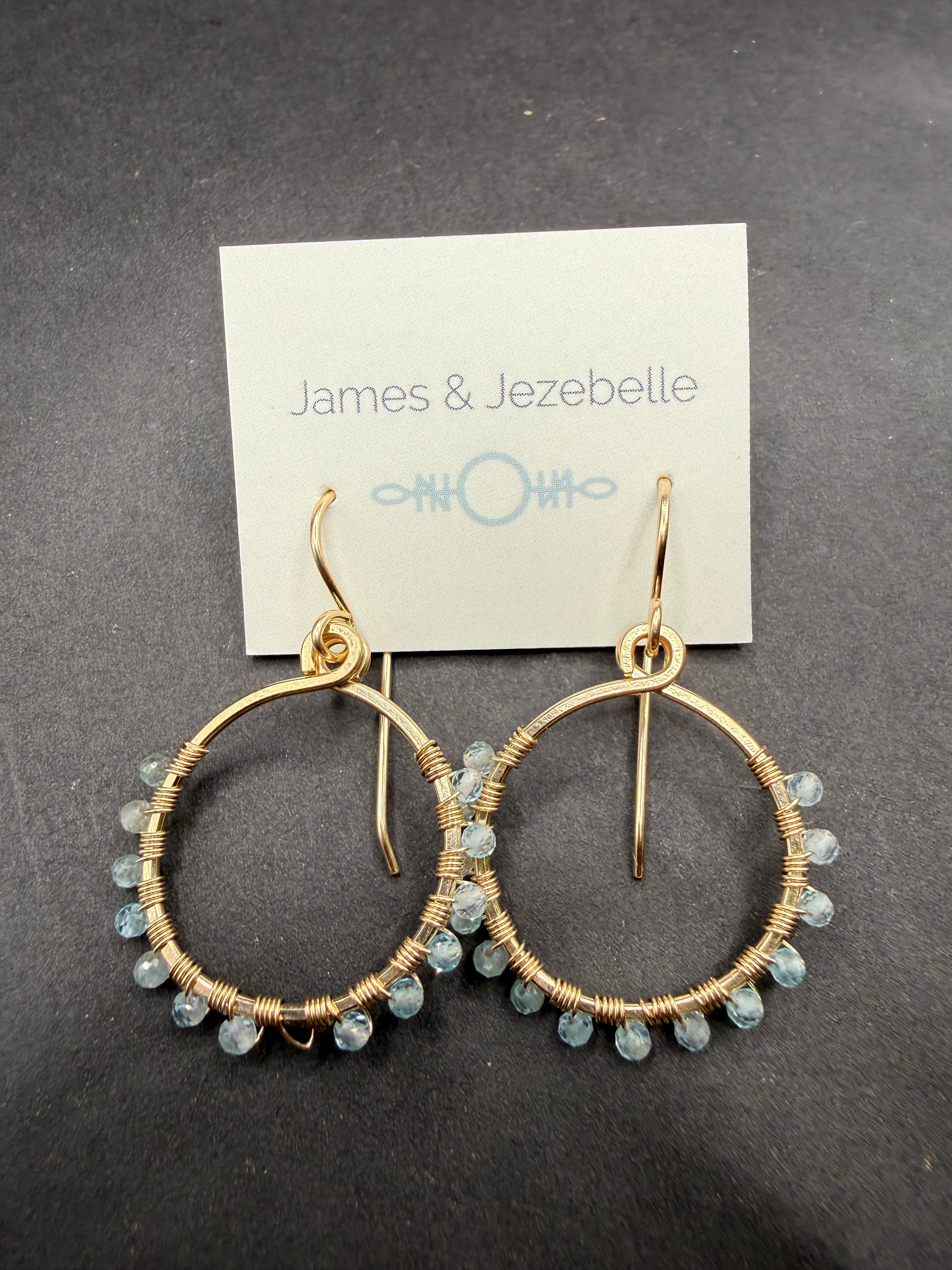 Aquamarine Wrapped Hoop Earrings