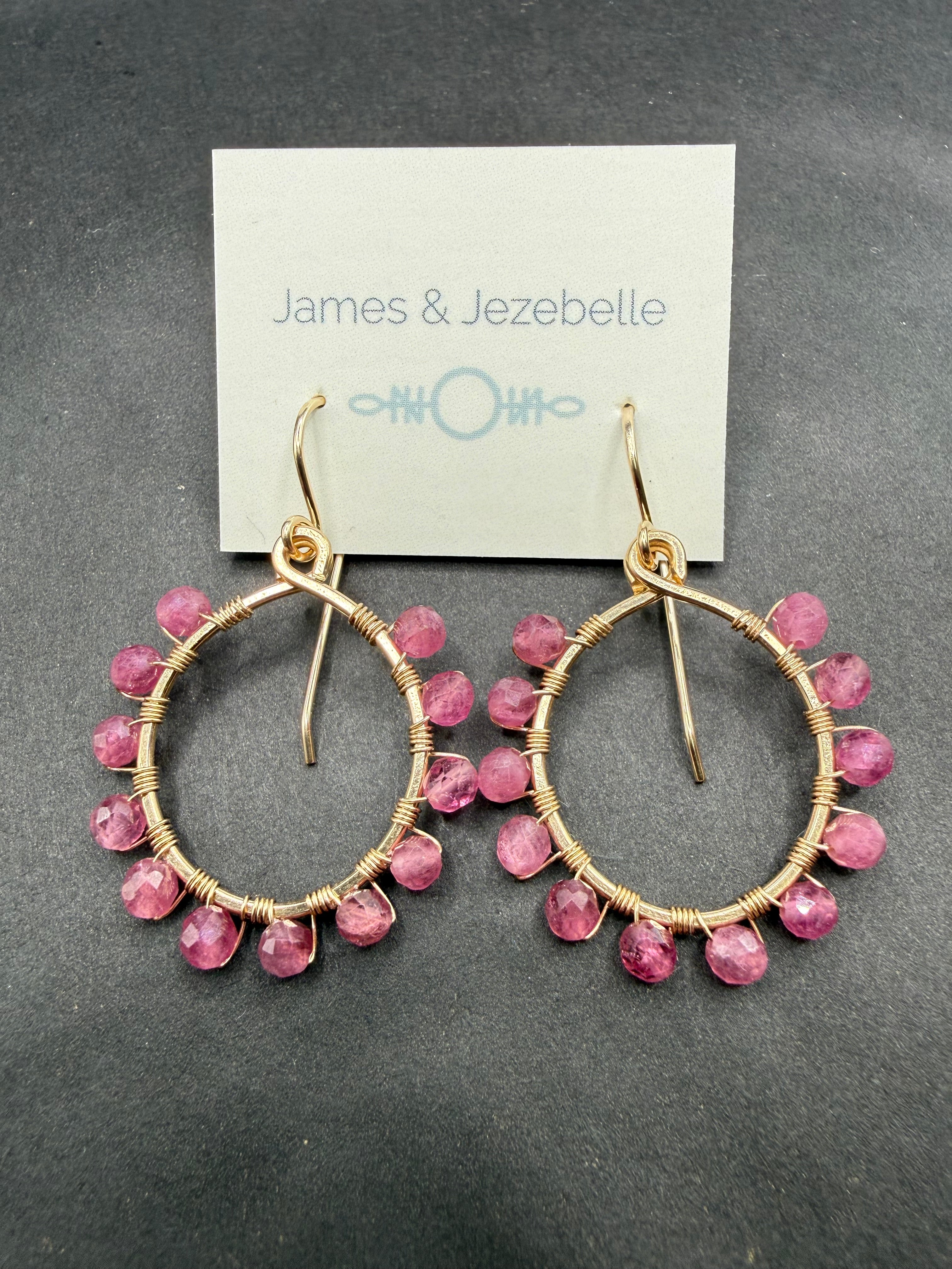 Pink Tourmaline Hoop Earrings