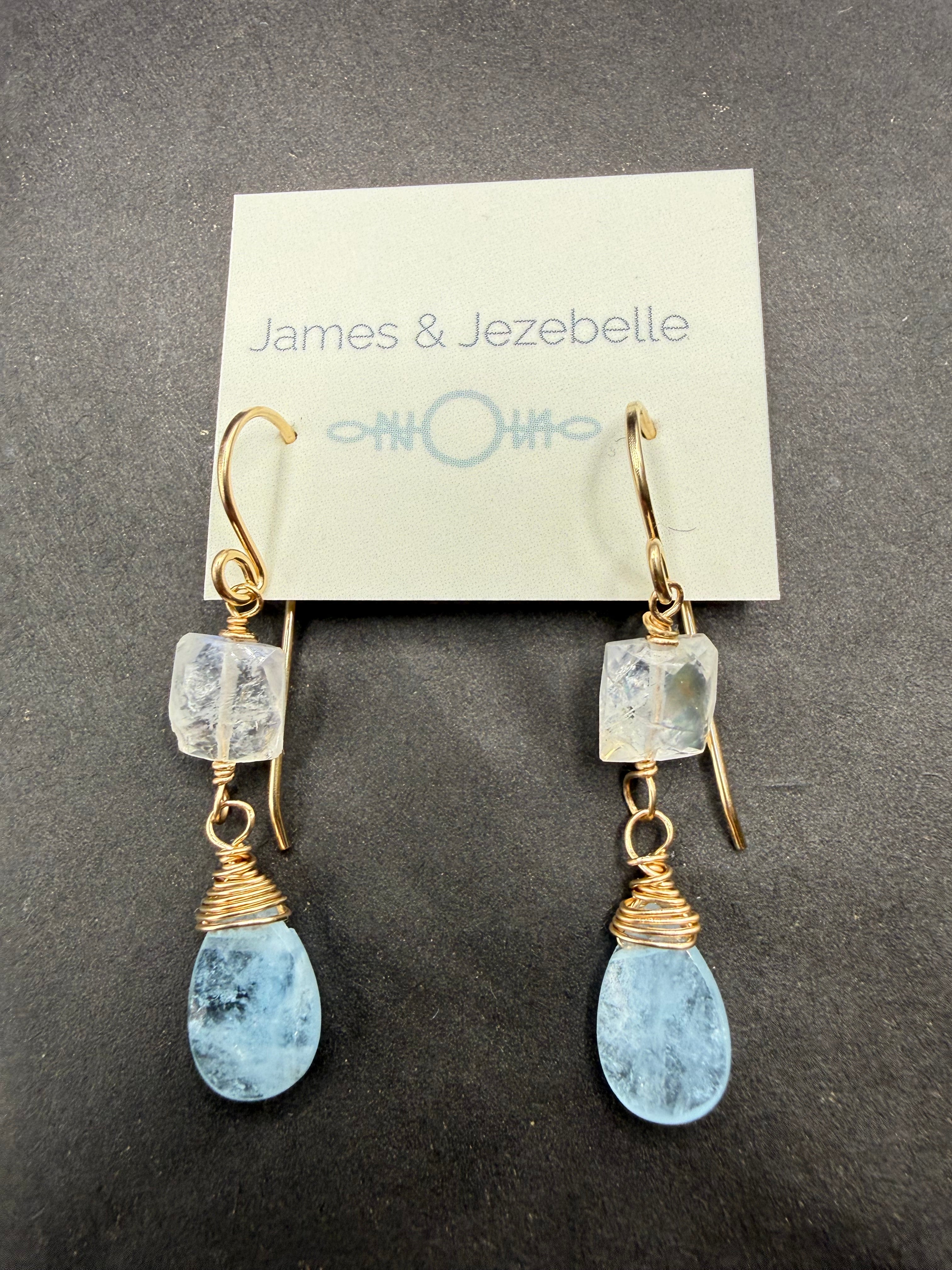 Aquamarine & Moonstone Drop Earrings